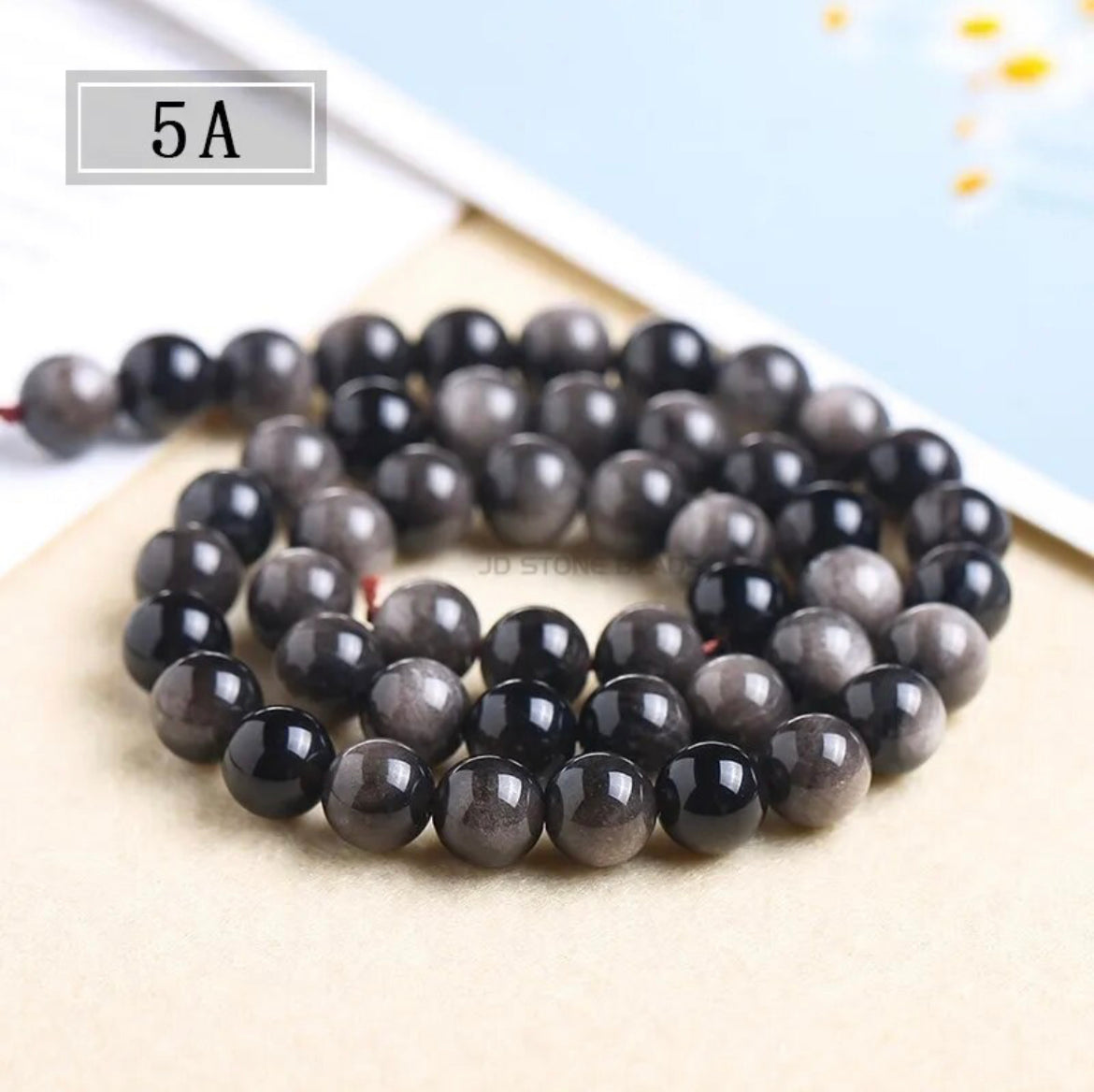 Natural Stone Silver Obsidian (2 sizes)