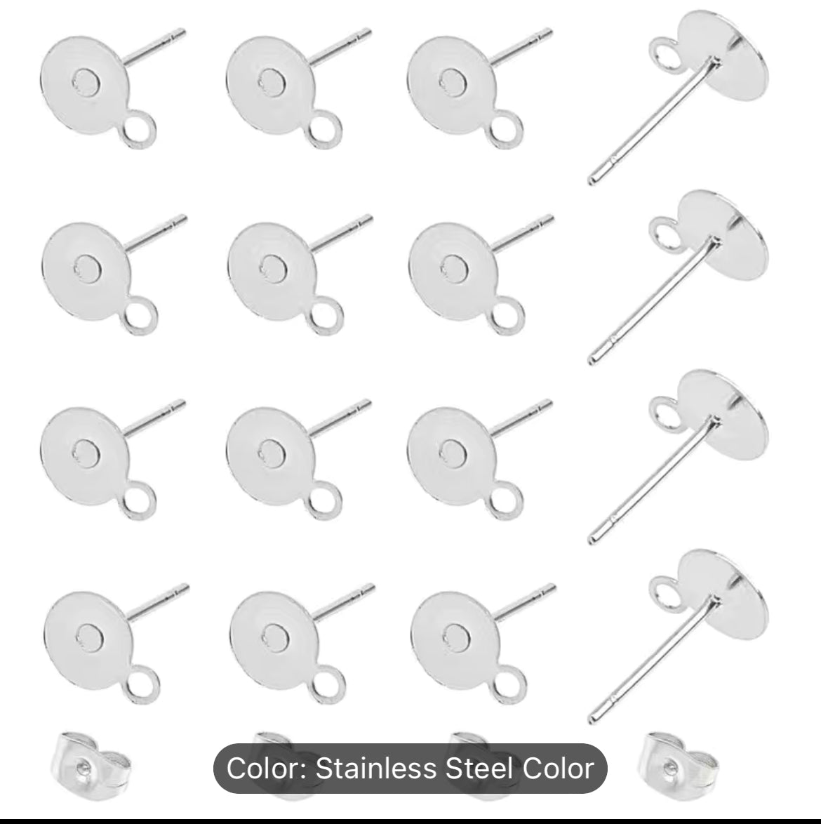 Earring Findings - A Box of Stainless Steel Stud (100pcs) and Nuts (100pcs)
