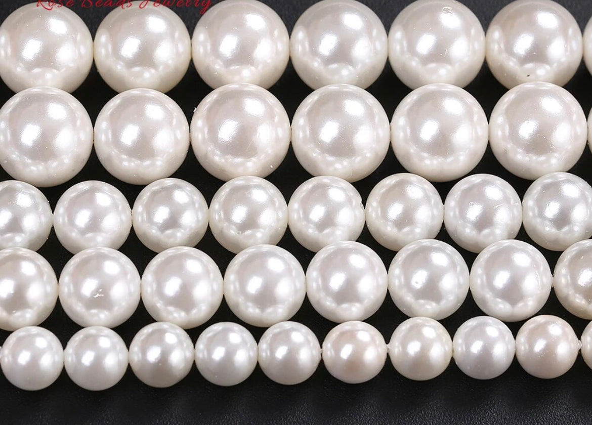 Natural Shell Powder (Electroplated Shell) Pearl Beads (3 Sizes)