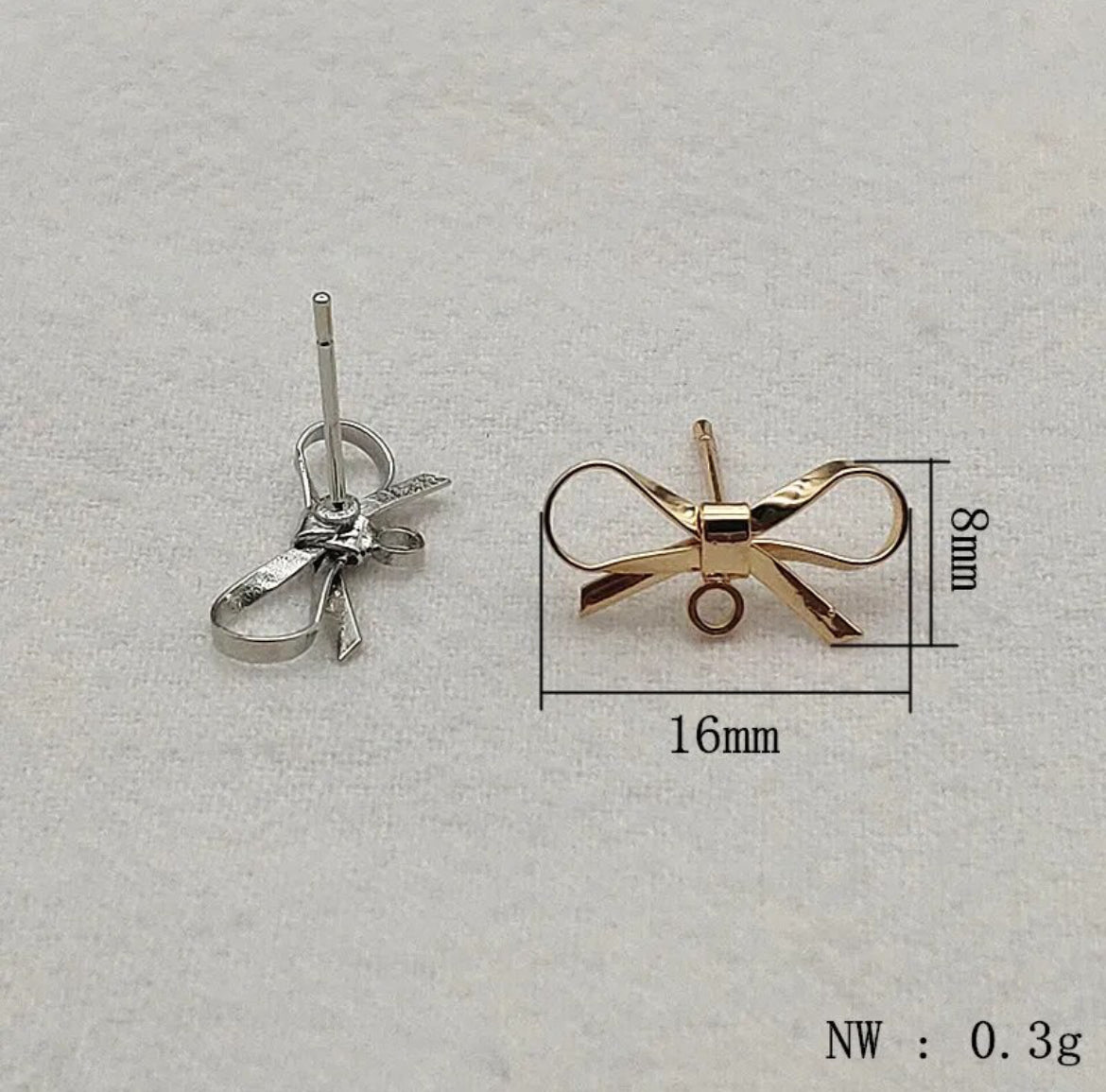 16x8mm Brass Earring Topper Bows With Connecting Loop (20ea/pack), KC Gold and Rhodium
