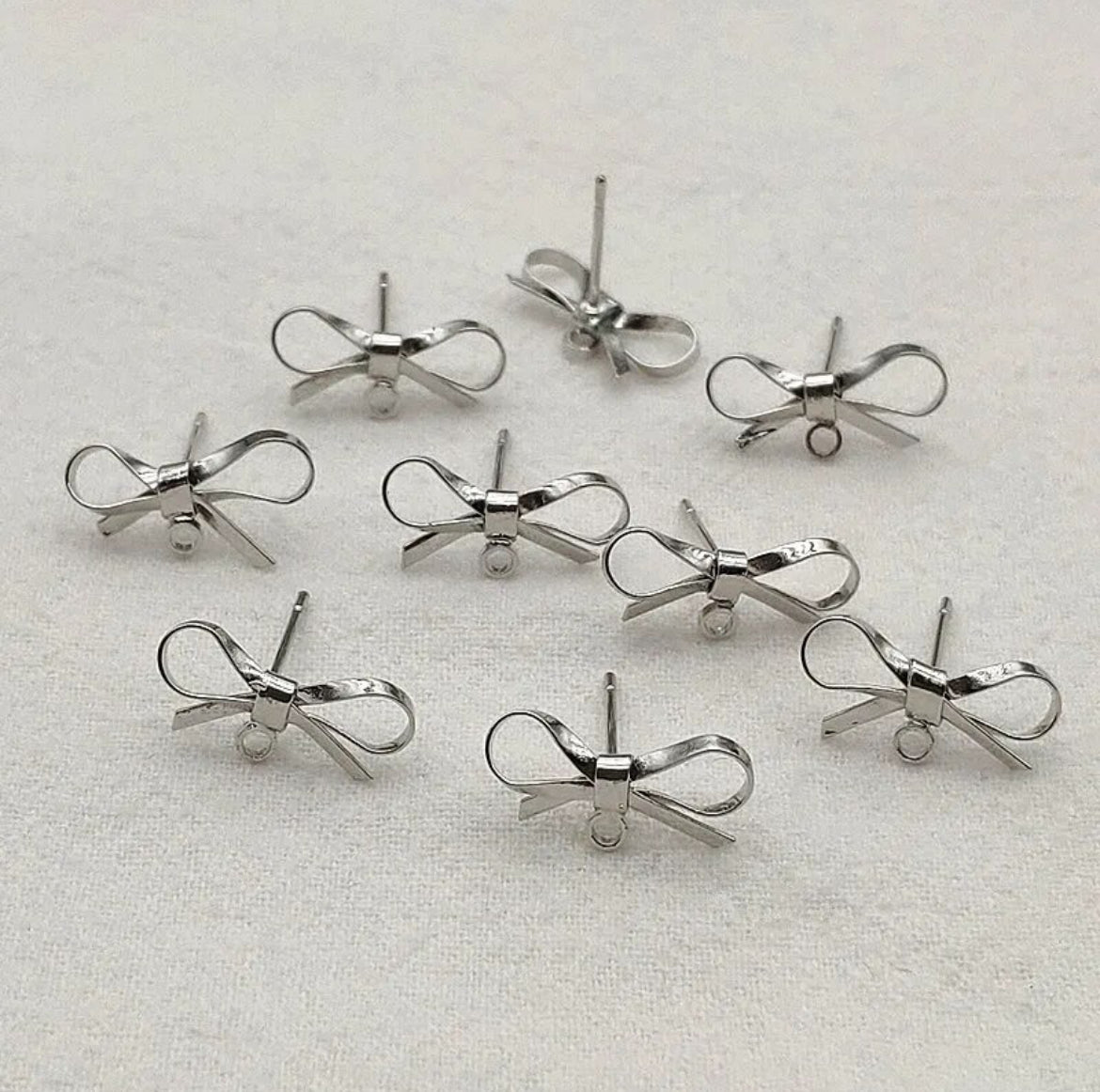 16x8mm Brass Earring Topper Bows With Connecting Loop (20ea/pack), KC Gold and Rhodium