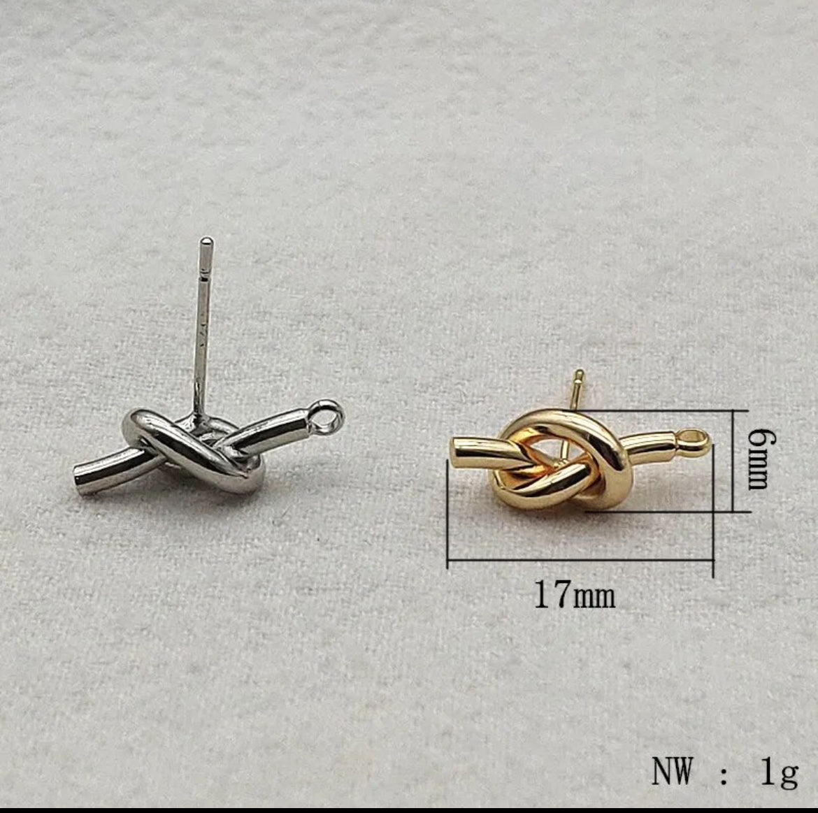 Earring Findings - 17x6mm Knot Earring Stud Connector (10ea/pack) 5 pairs