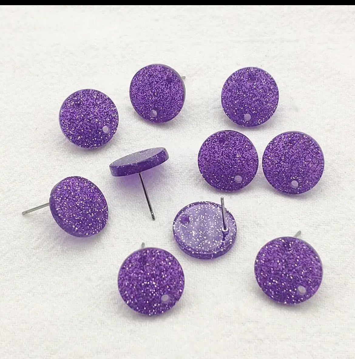 Earring Findings F0373 - Glitter Acrylic Coin Shape Earring Topper (1 Pair)