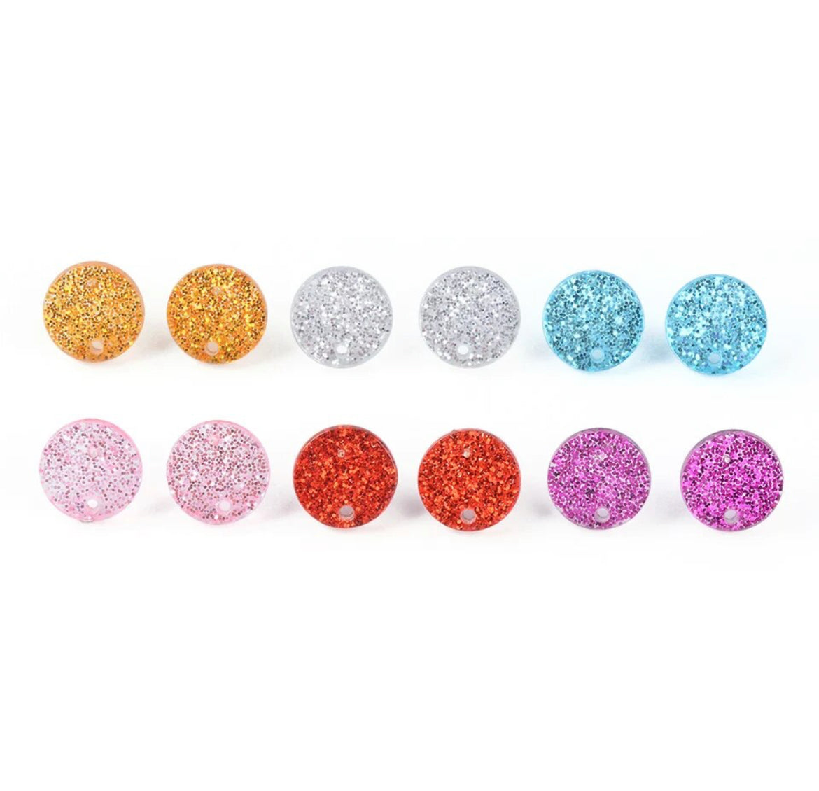 Earring Topper F0396 - Glitter Round Acrylic 6 colours With 925 Silver Needle 20-Pairs(40ea/pack)