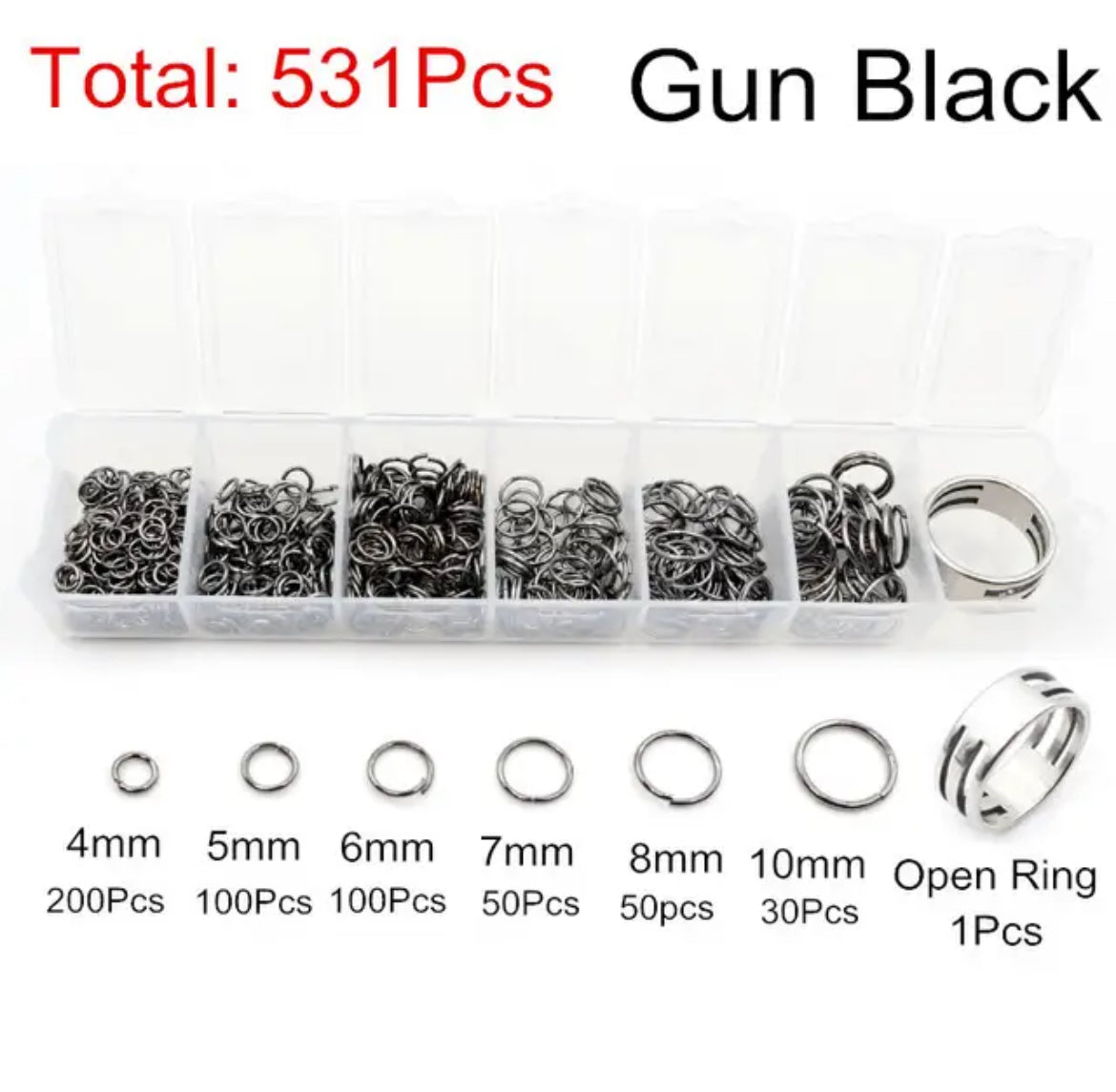 Earring Findings / Connector. F 0358 - One Set Box 4-10mm; Open Jump Rings Black (531pcs/Set)