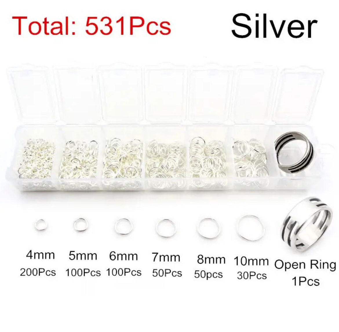 Earring Findings / Connector. F 0358 - One Set Box 4-10mm; Open Jump Rings Black (531pcs/Set)