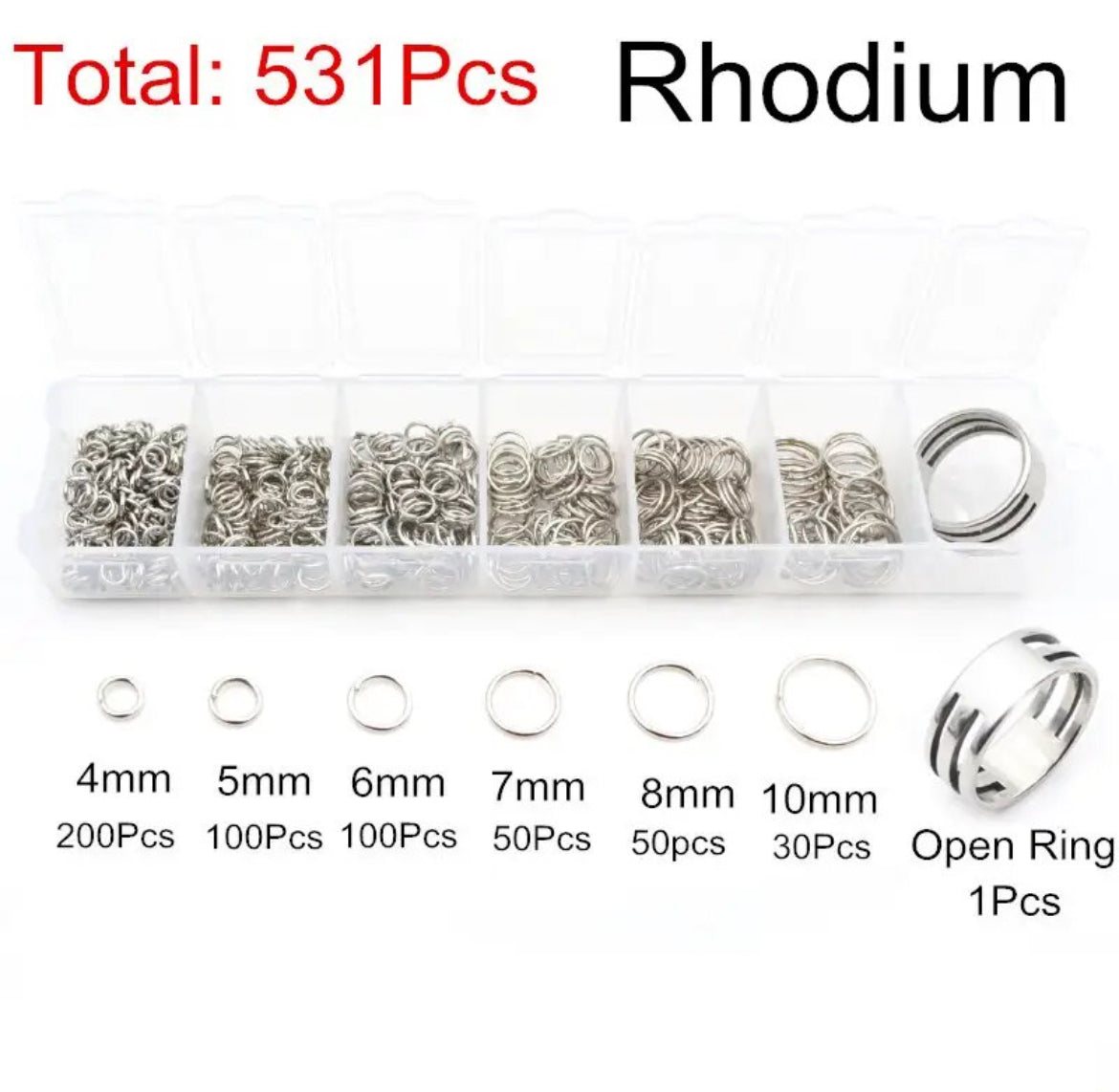 Earring Findings / Connector. F 0358 - One Set Box 4-10mm; Open Jump Rings Black (531pcs/Set)
