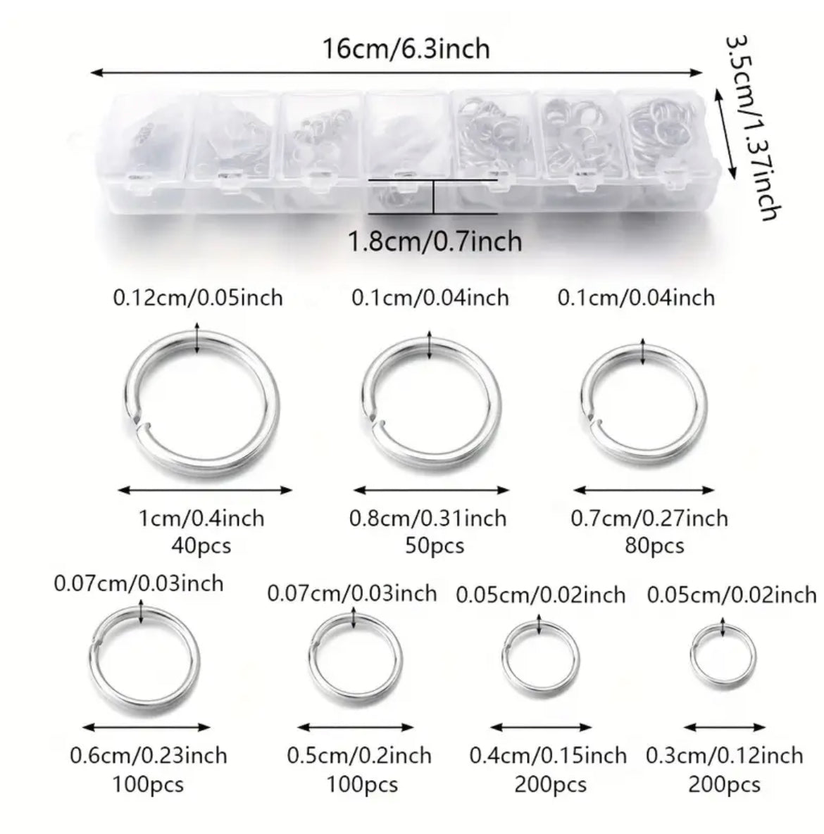 Earring Findings / Connector F 0399 - One Box 3mm - 10mm Open Jump Rings Stainless Steel (770pcs/Set)