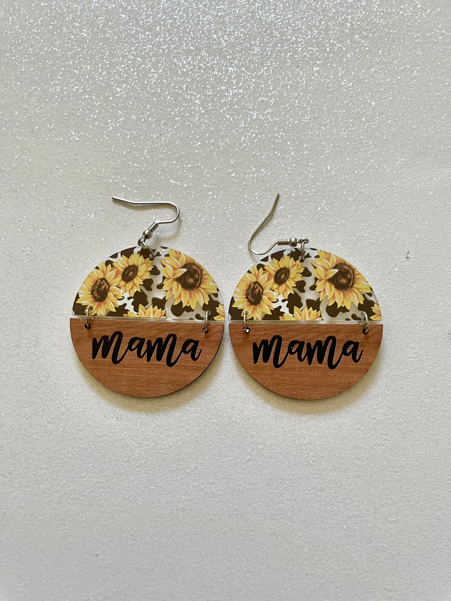 E0582 Mama Theme Wooden-Acrylic Flora Dangle Earring (1 pair)