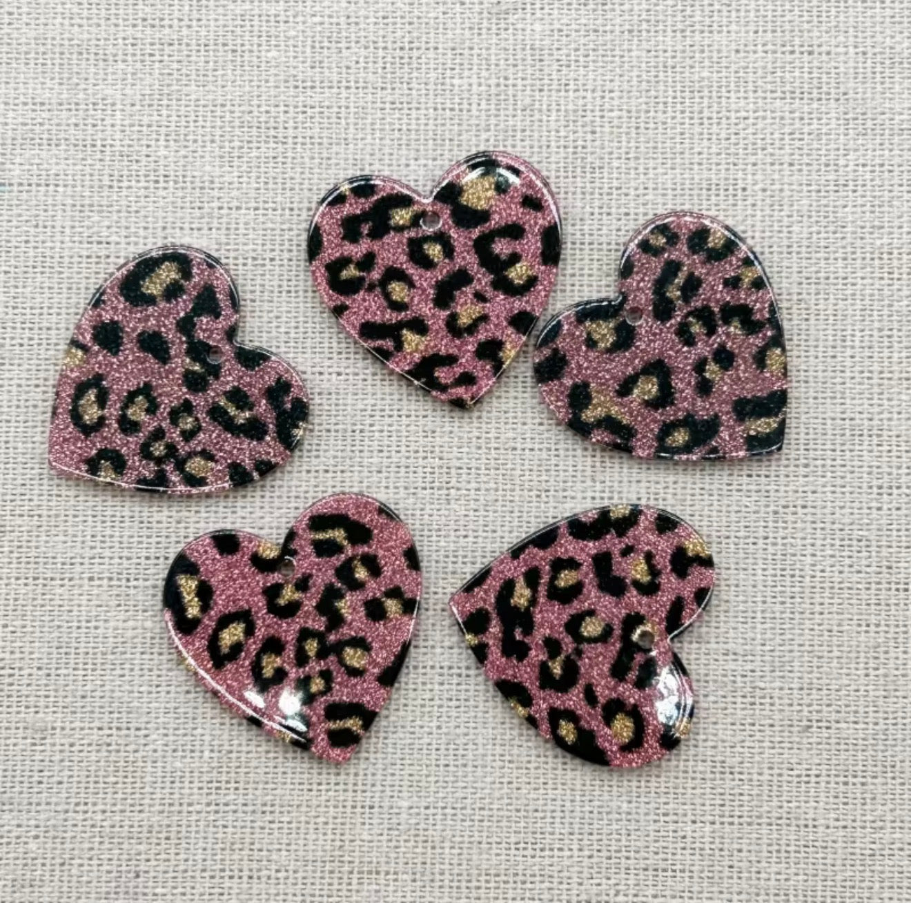 Charms / Pendant E1110 - Acrylic Leopard Print Heart Shape (6 Colors) With Hole - 1 Pair