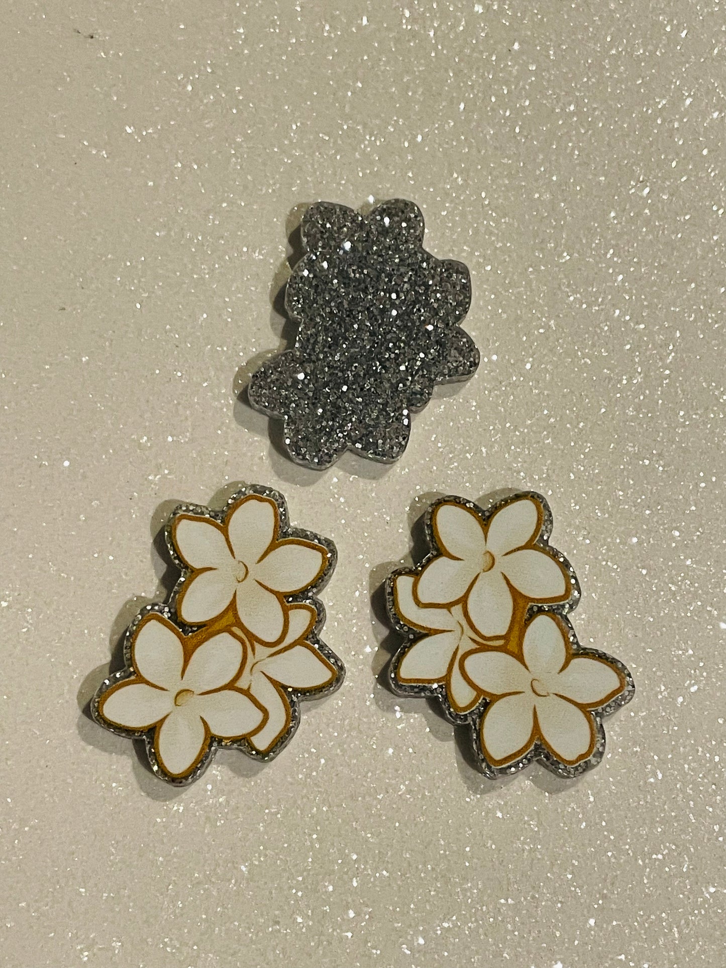 Resin Flatback Planar (Silver Glitters) E0772 - Flowers
