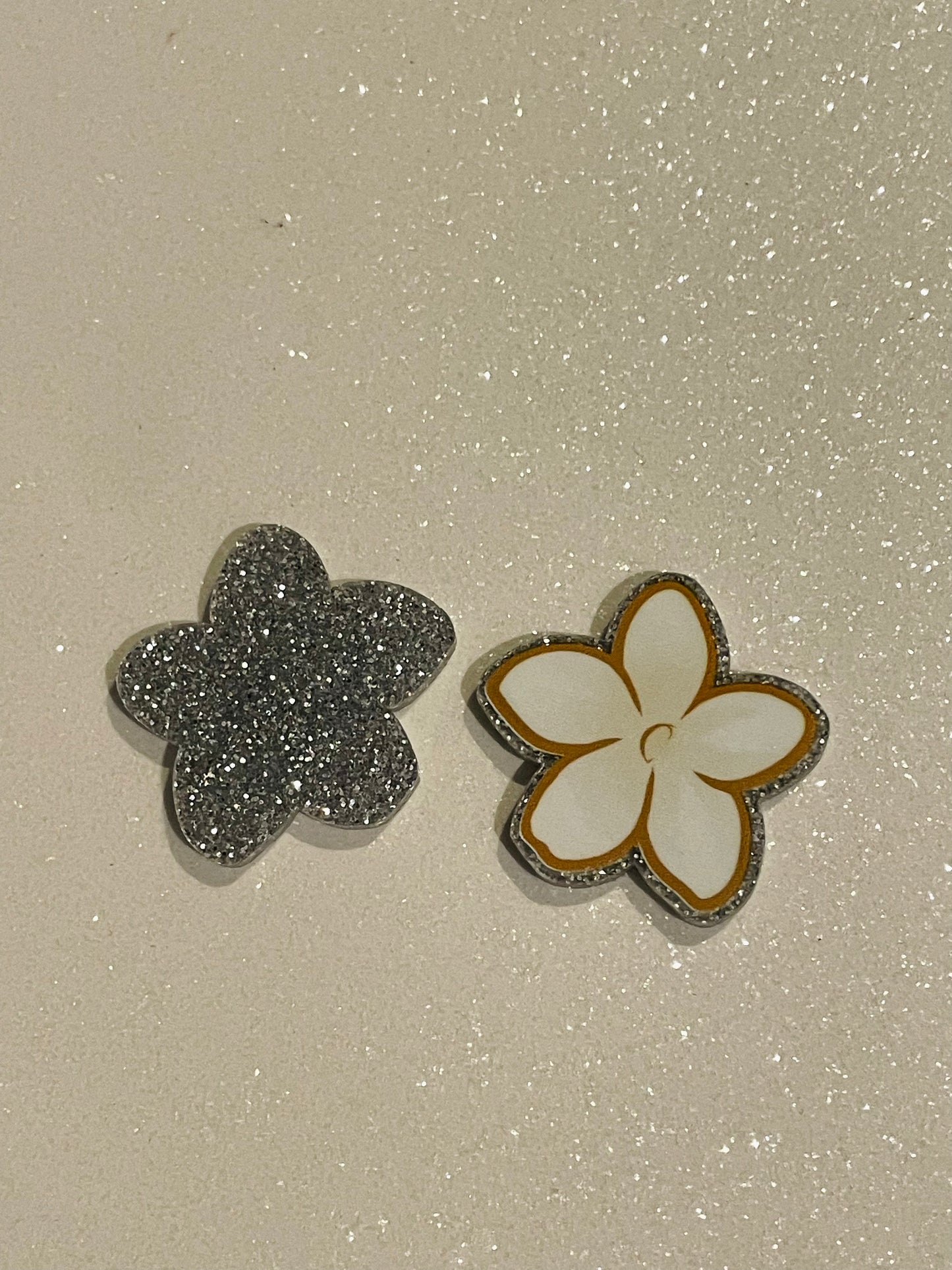 Resin Flatback Planar (Silver Glitters) E0773 - Flowers