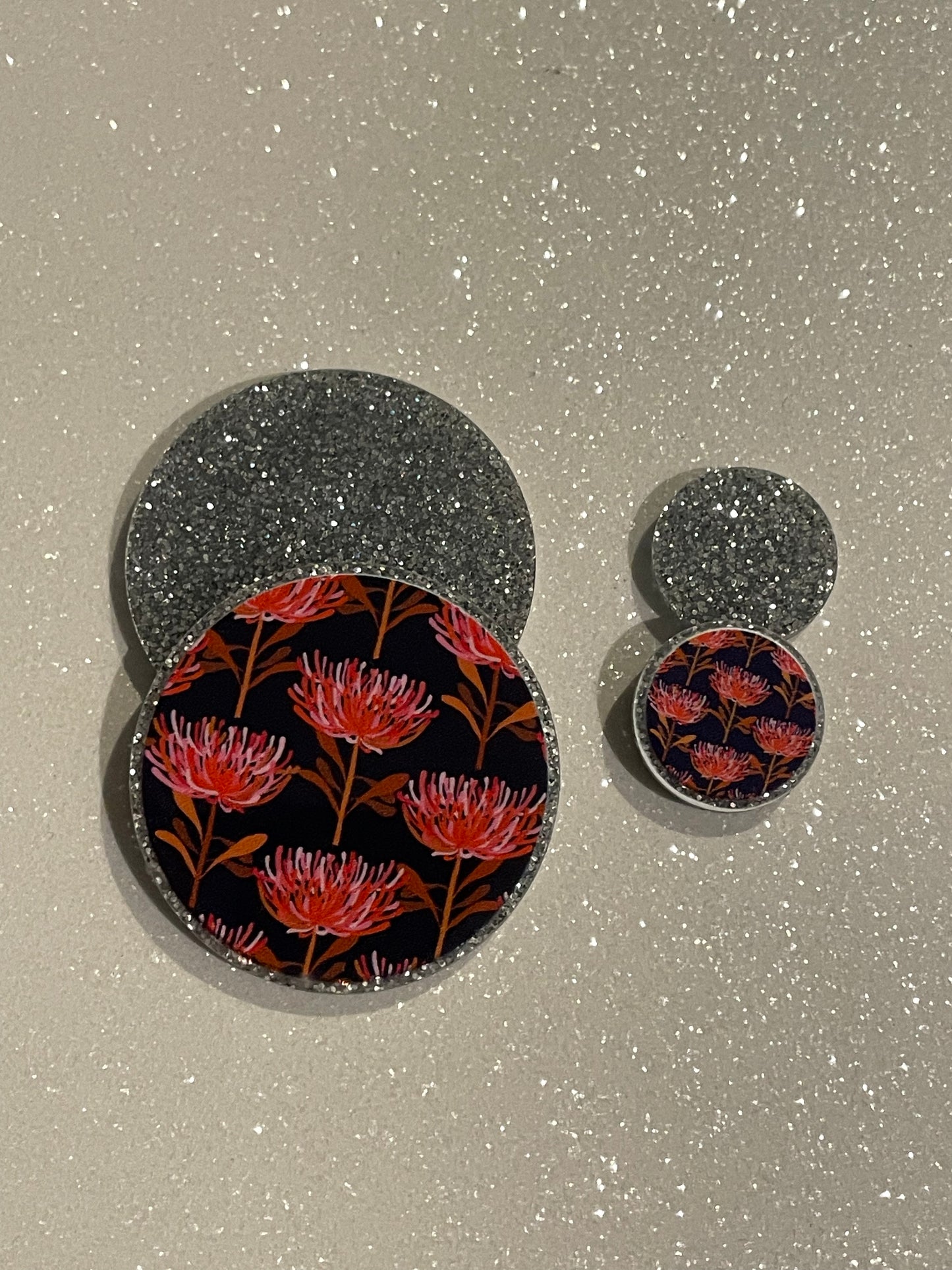 Resin Flatback Planar (Silver Glitters) E0784 - Flora (2 Sizes Available)