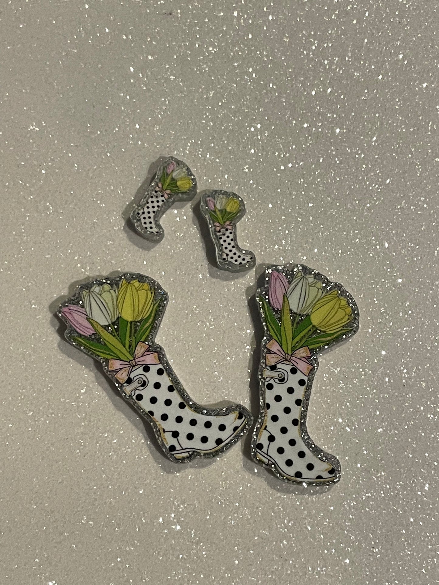 Resin Flatback Planar (Silver Glitters) E0788 - Plant Boot (2 Sizes Available)