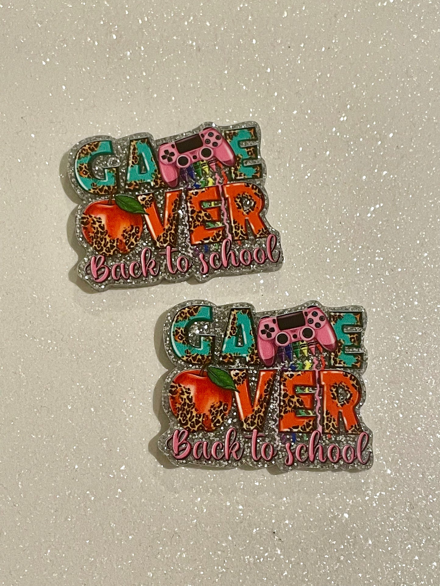Resin Flatback Planar (Silver Glitters) E0789 - Schools / Teachers (2 Sizes Available)