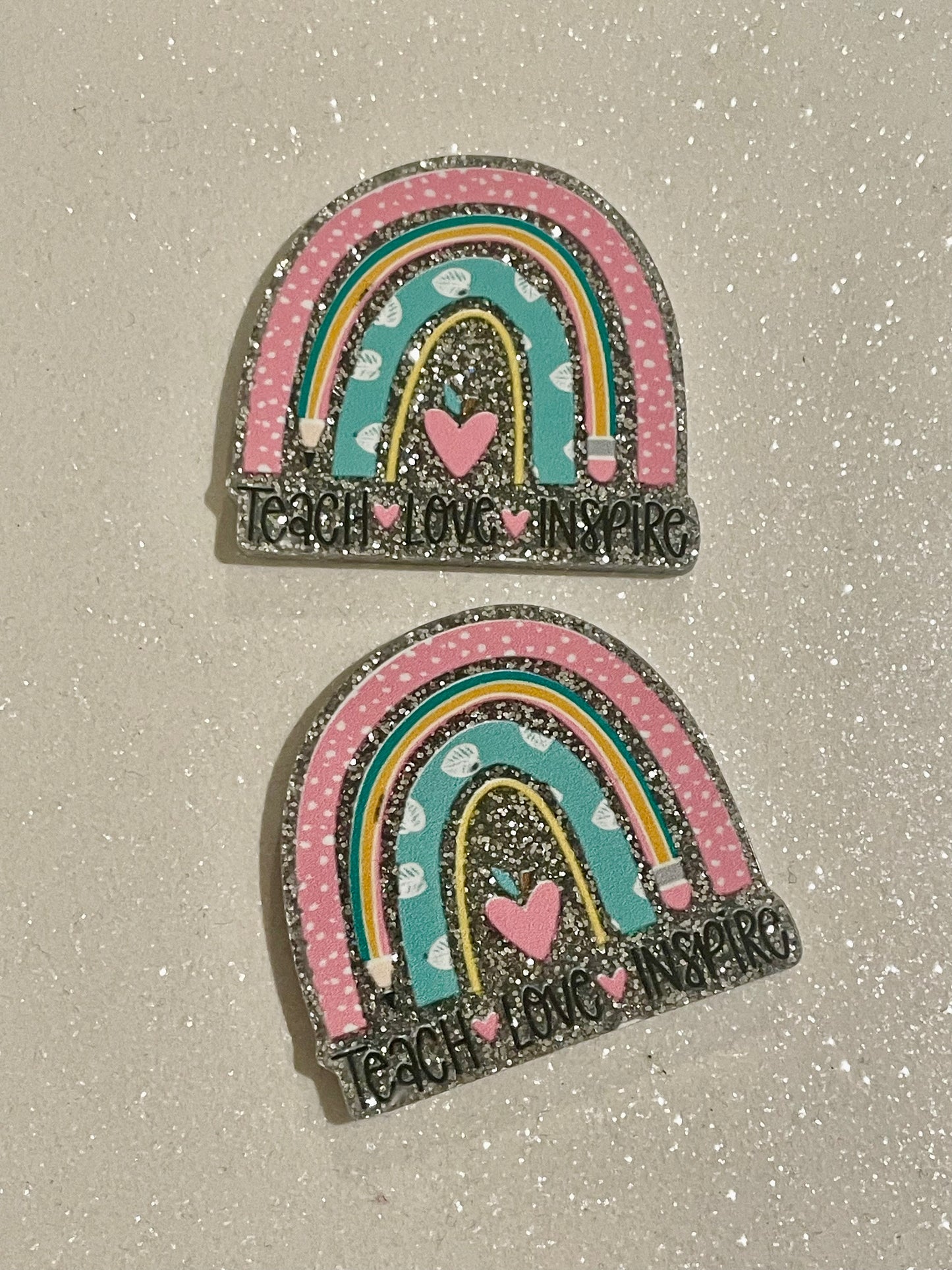 Resin Flatback Planar (Silver Glitters) E0790 - Schools / Teachers (2 Sizes Available)