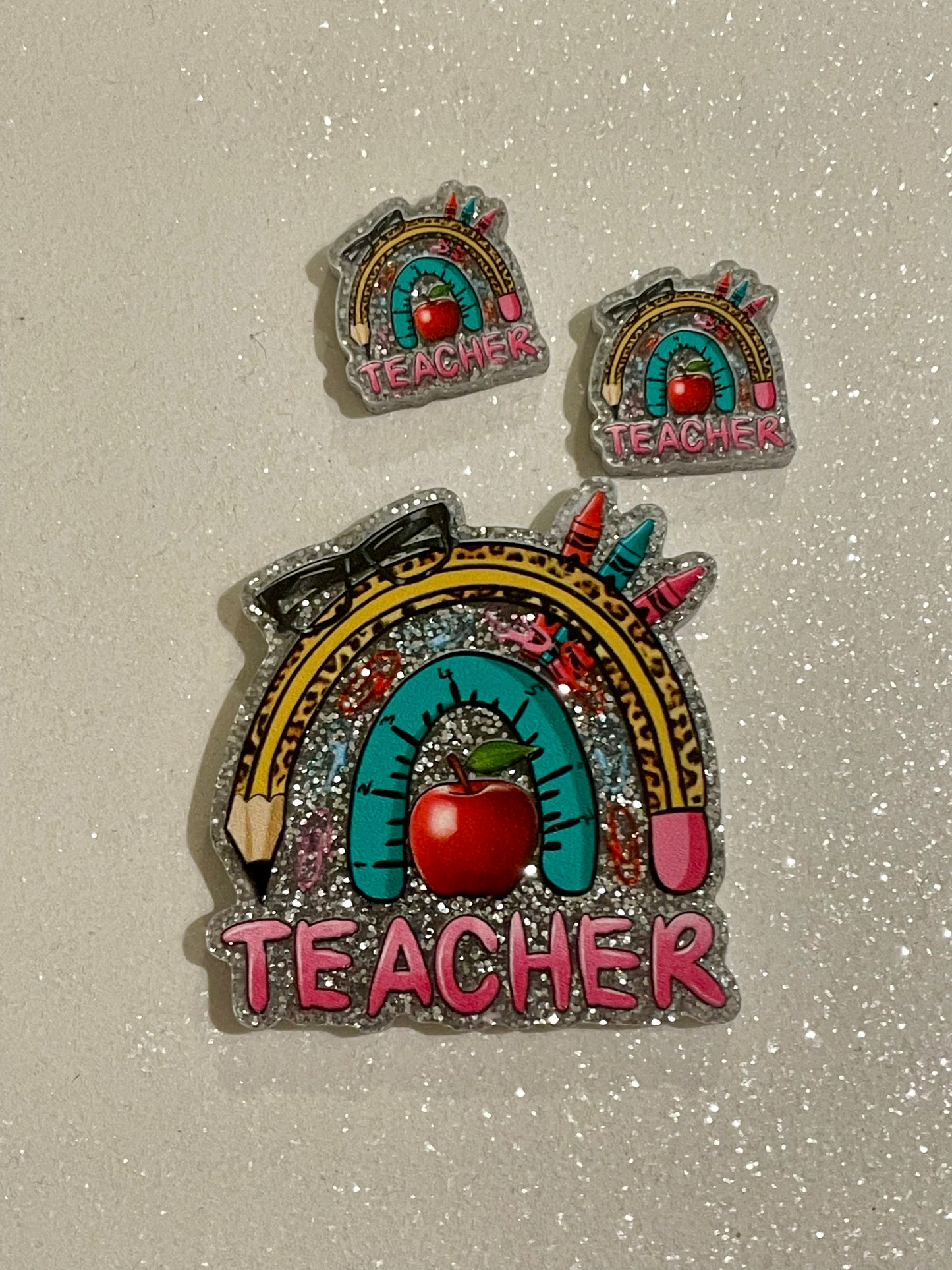 Resin Flatback Planar (Silver Glitters) E0792 - Schools / Teachers (2 Sizes Available)