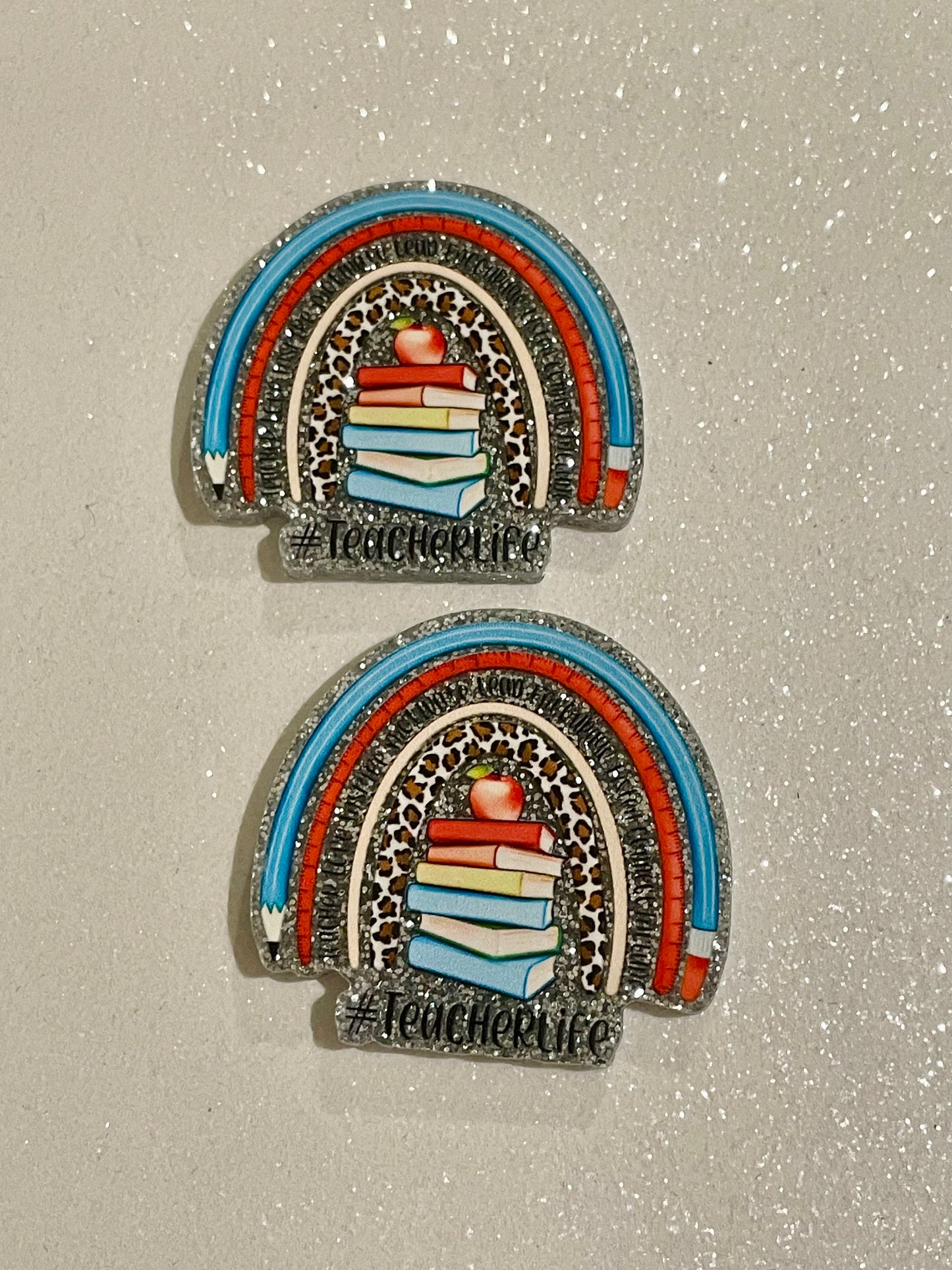 Resin Flatback Planar (Silver Glitters) E0794 - Schools / Teachers (2 Sizes Available)