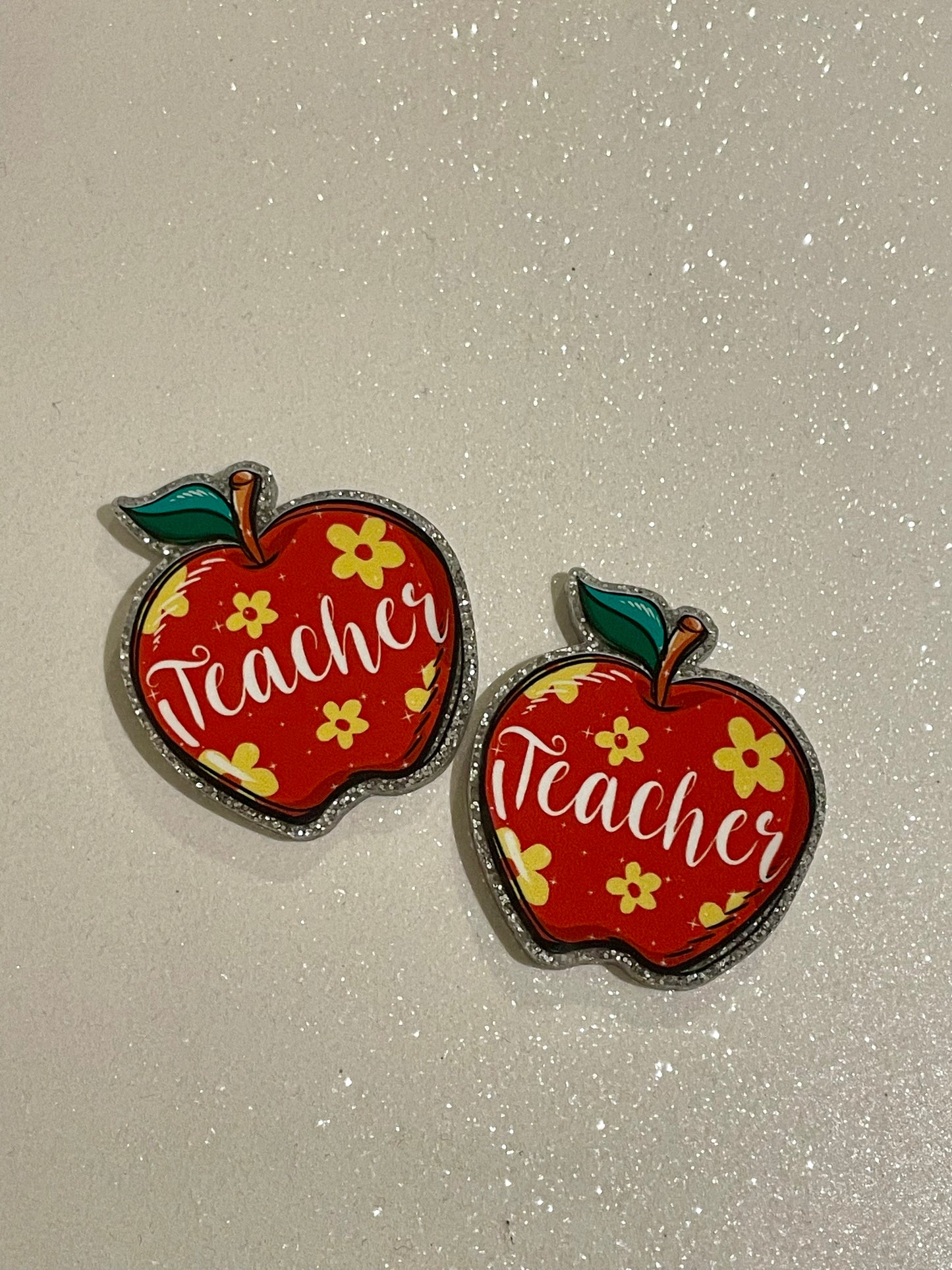 Resin Flatback Planar (Silver Glitters) E0795 - Schools / Teachers (2 Sizes Available)