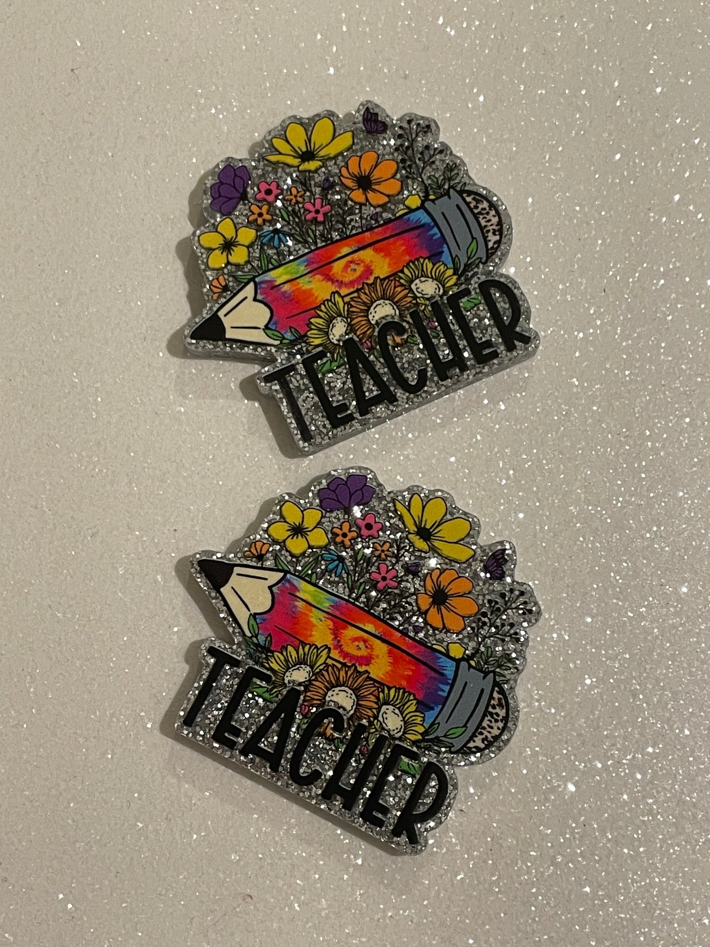 Resin Flatback Planar (Silver Glitters) E0796 - Schools / Teachers (2 Sizes Available)