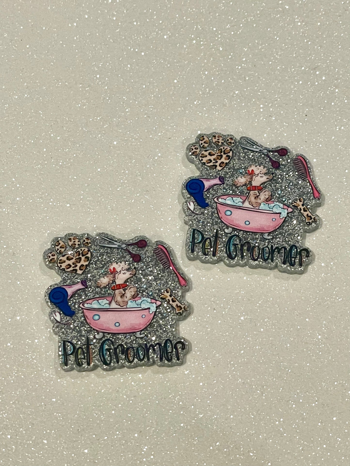 Resin Flatback Planar (Silver Glitters) E0800 - Pet Groomer (2 Sizes Available)