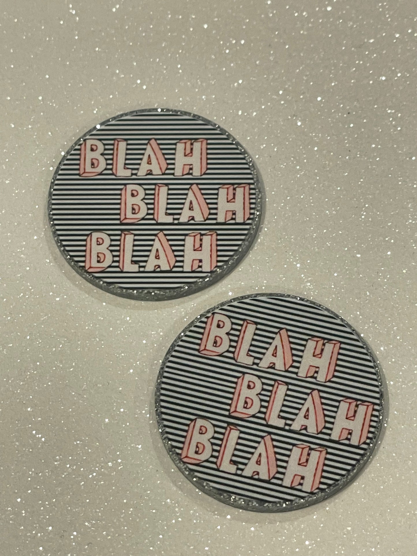 Resin Flatback Planar (Silver Glitters) E0802 - Blah Blah Blah...(2 Sizes Available)