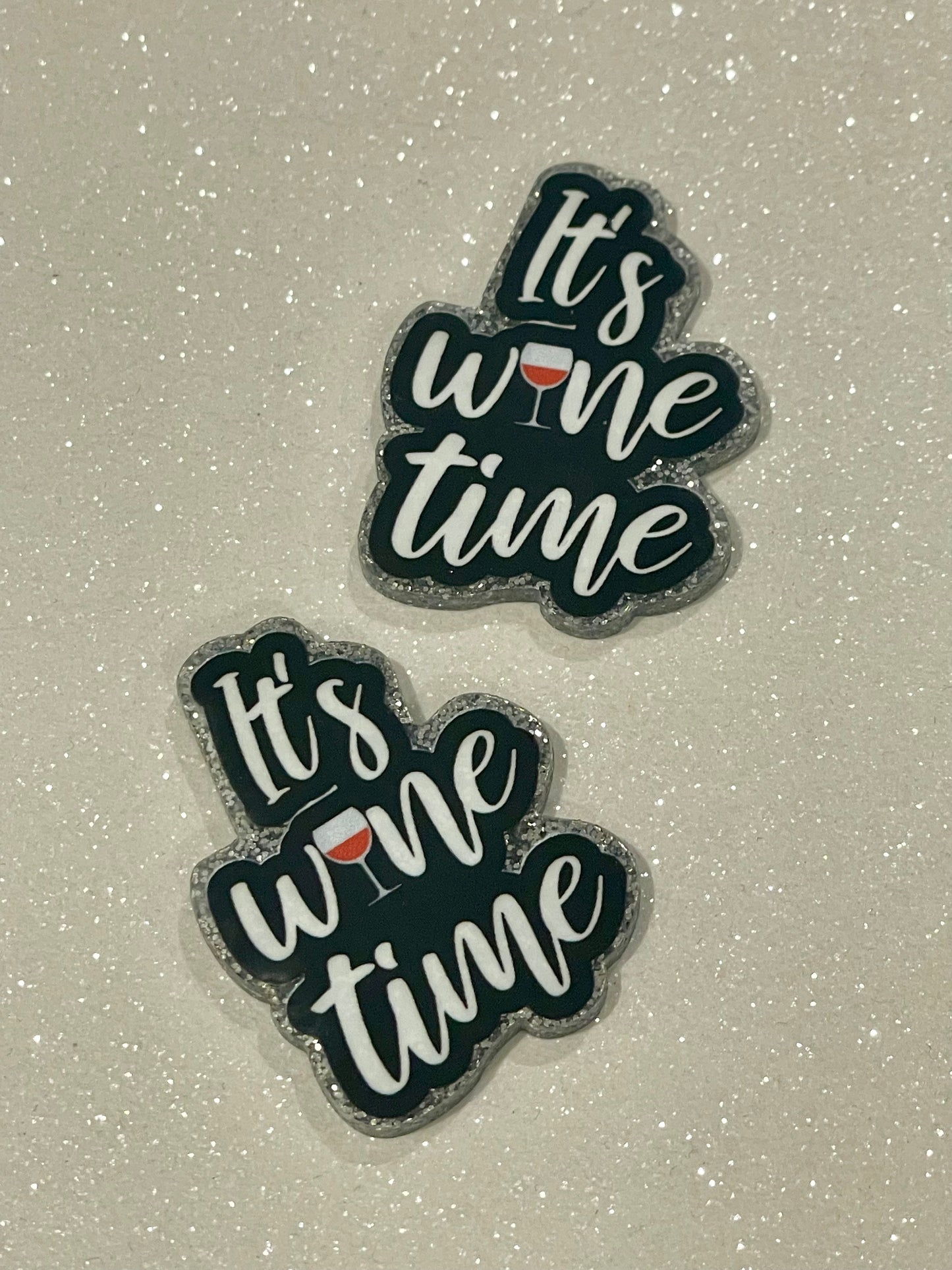 Resin Flatback Planar (Silver Glitters) E0803 - It's Wine Time (2 Sizes Available)