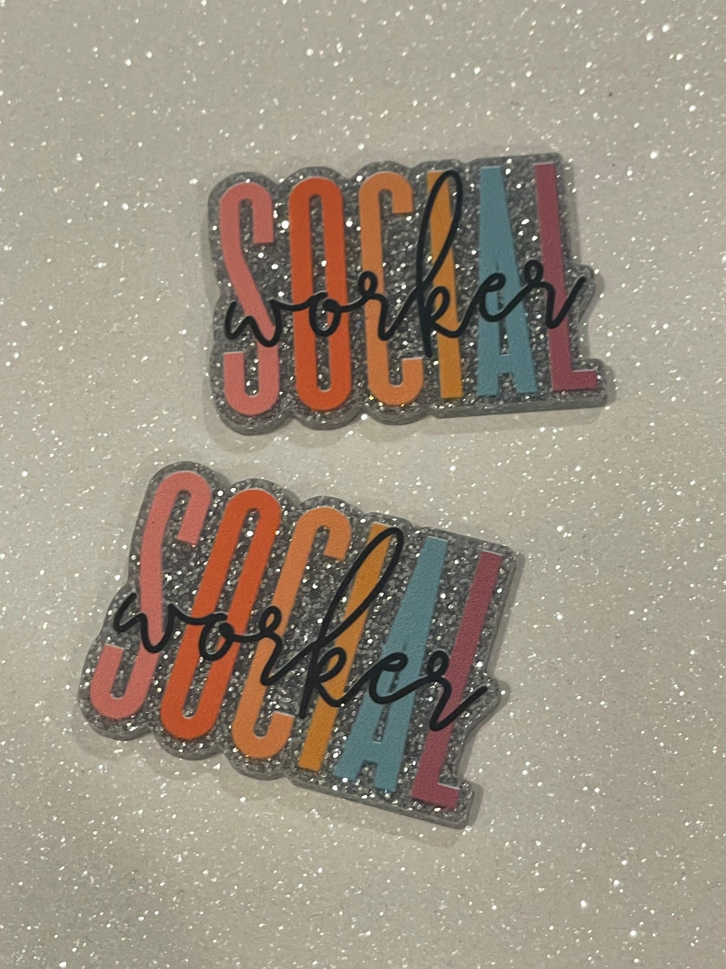 Resin Flatback Planar (Silver Glitters) E0805 -Social Worker (2 Sizes Available)