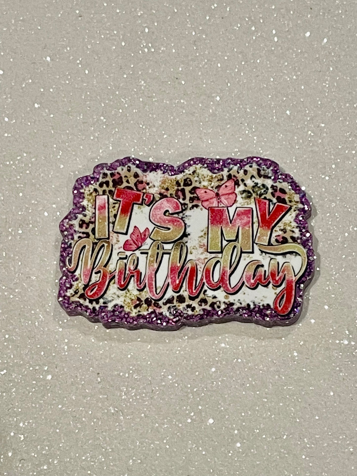 Resin Flatback Planar (Purple Glitters) E0812 -It's My Birthday! (2 Sizes Available)