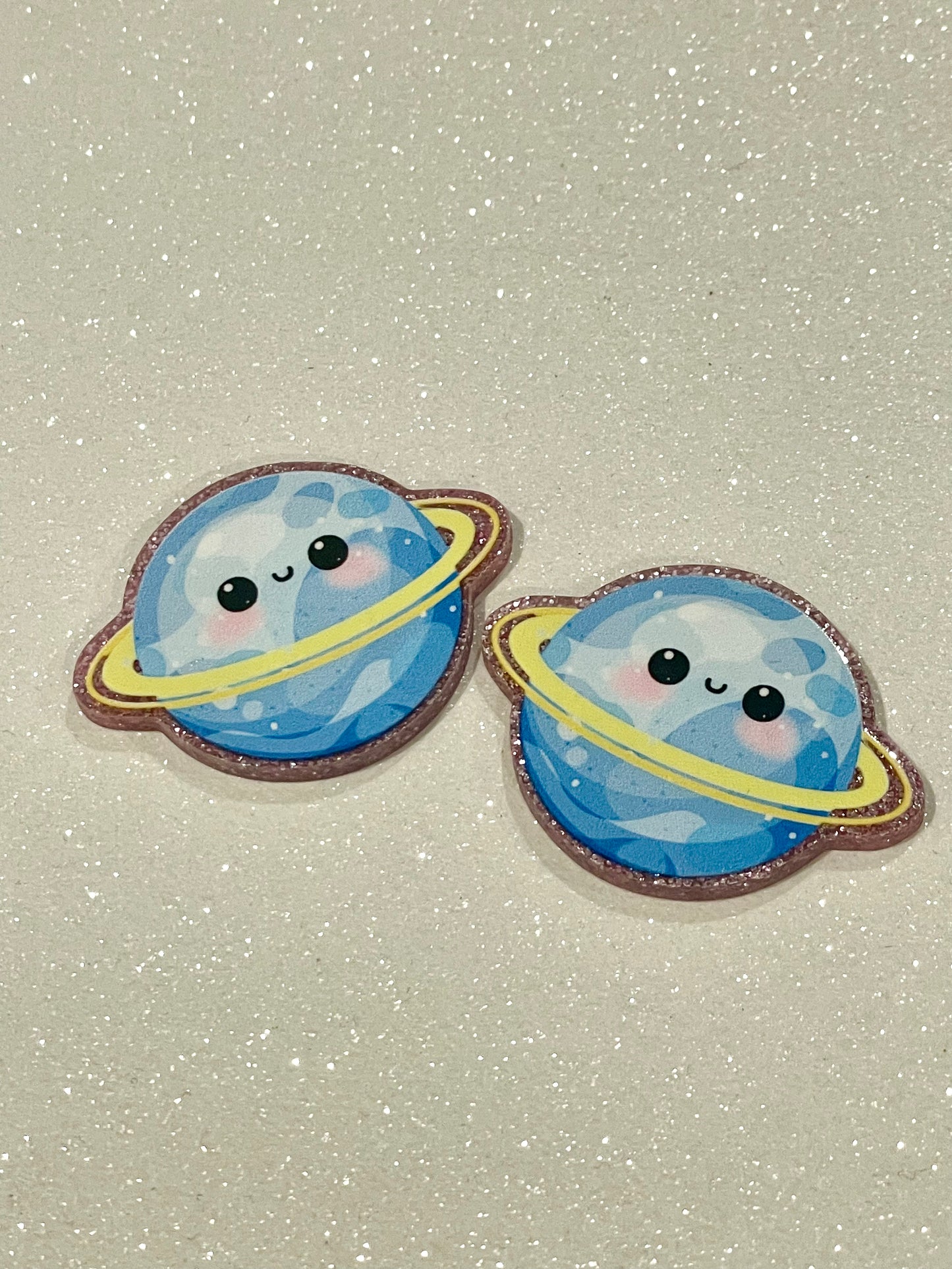 Resin Flatback Planar (Pink Glitters) E0814 - Saturn (2 Sizes Available)