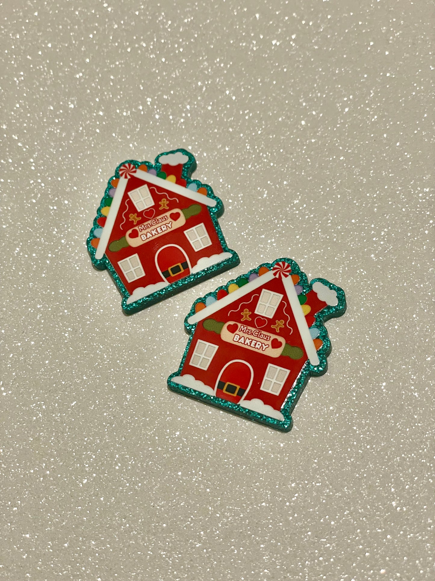 Resin Flatback Planar (Green Glitters) E0843 - Xmas