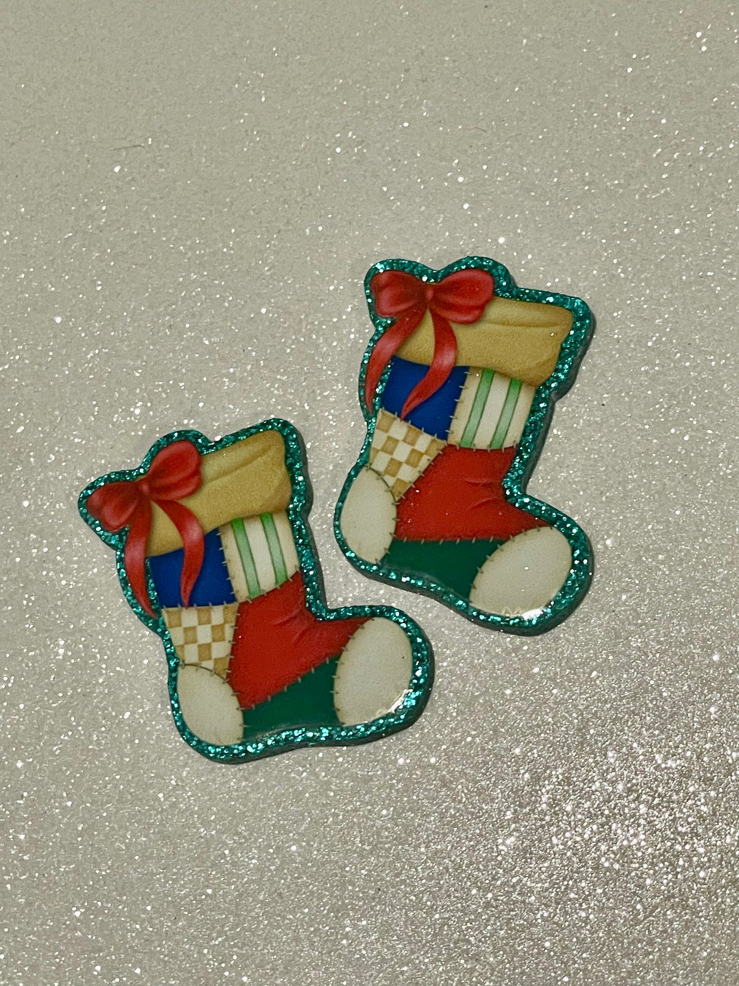 Resin Flatback Planar (Green Glitters) E0845 - Xmas