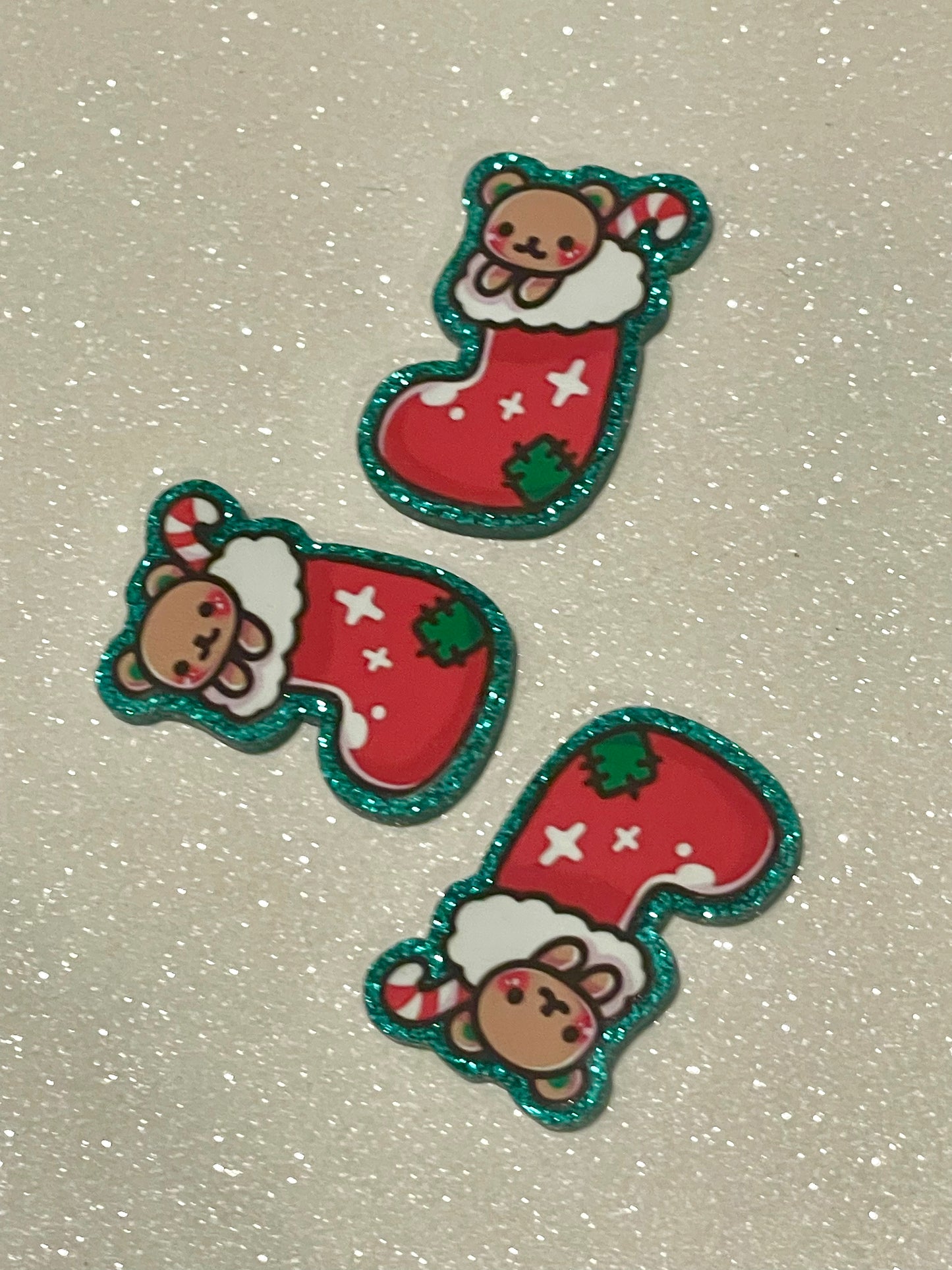 Resin Flatback Planar (Green Glitters) E0847 - Xmas