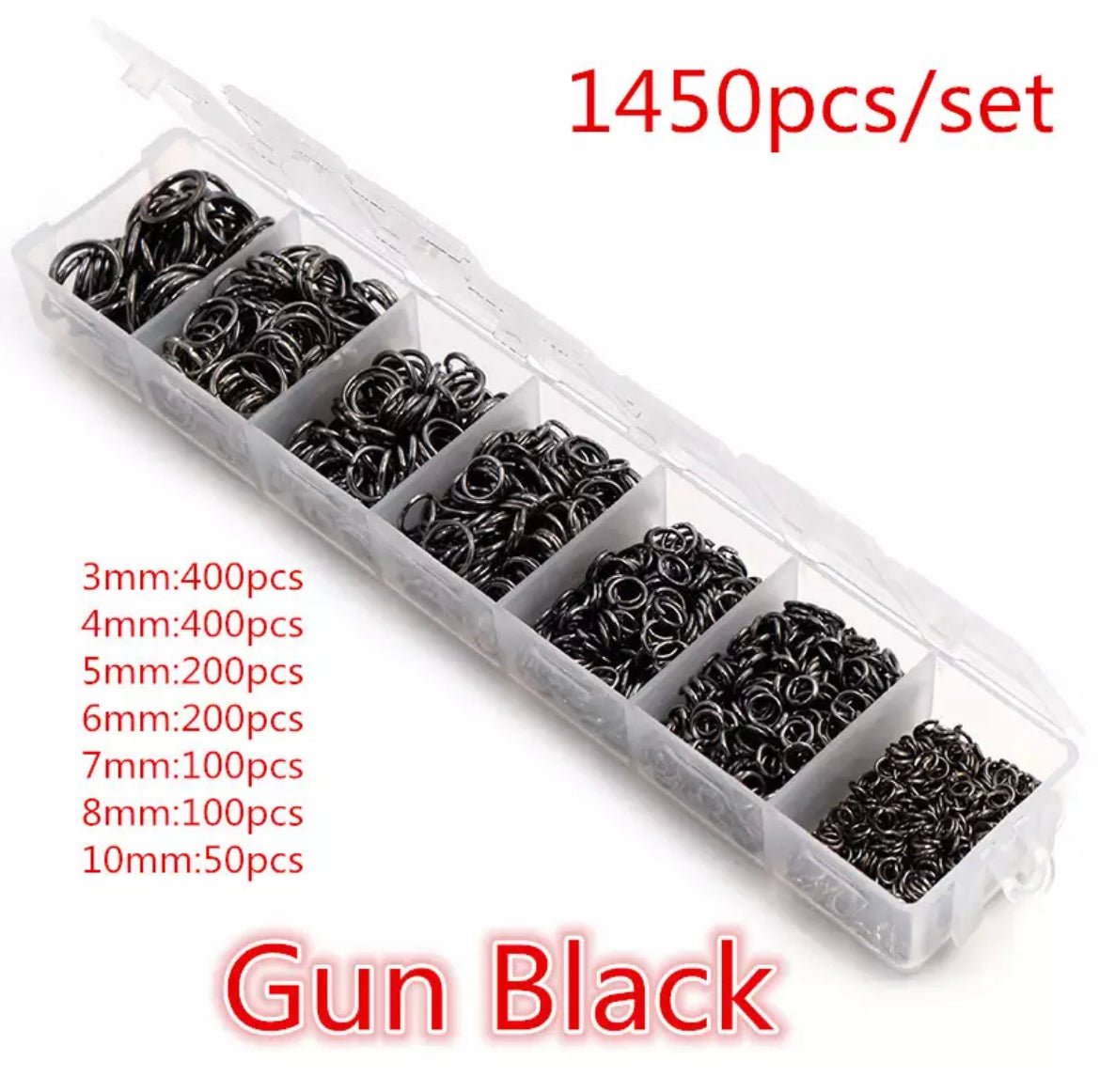 Earring Findings / Connector- One Set Box 3-10mm; Open Jump Rings Gun Black (1450pcs/Set)