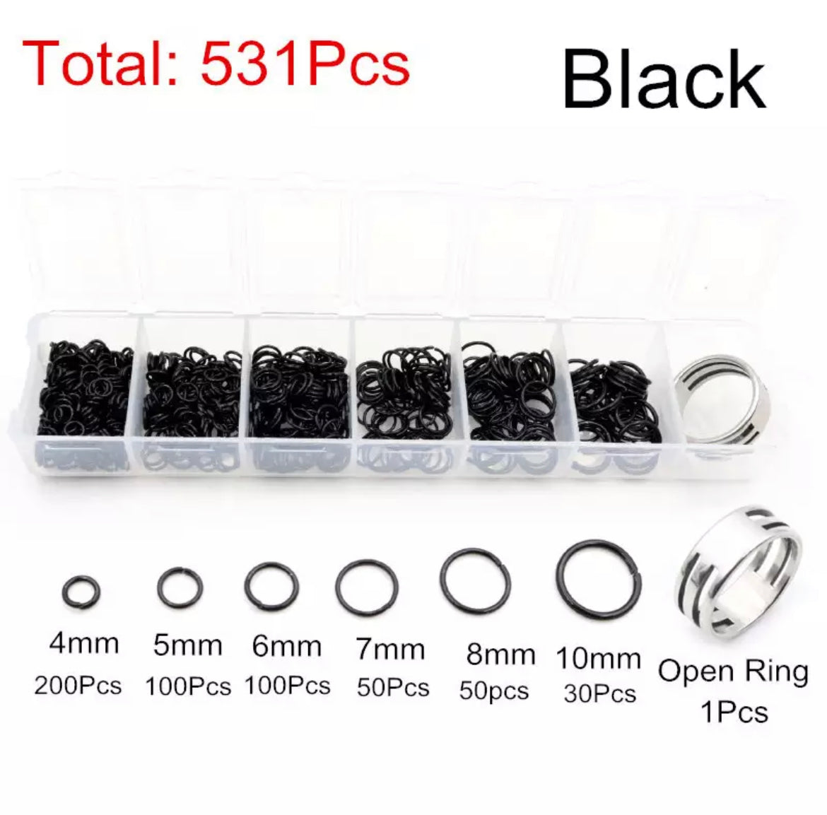 Earring Findings / Connector. F 0358 - One Set Box 4-10mm; Open Jump Rings Black (531pcs/Set)