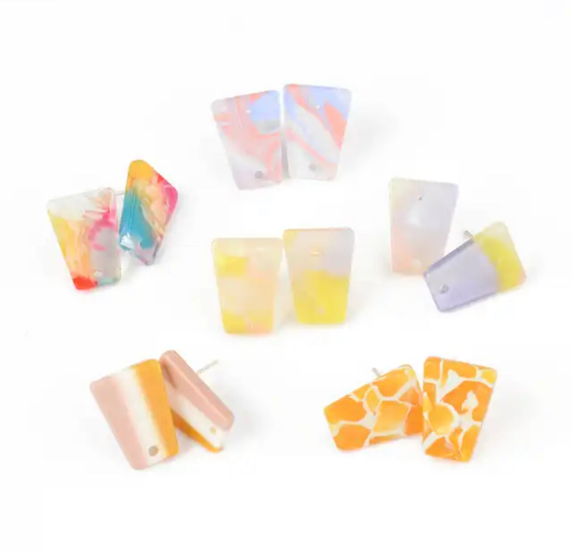 Earrings Topper - Square Acrylic Colourful Mini Stud With 925 Silver Needle (1 PAIR)