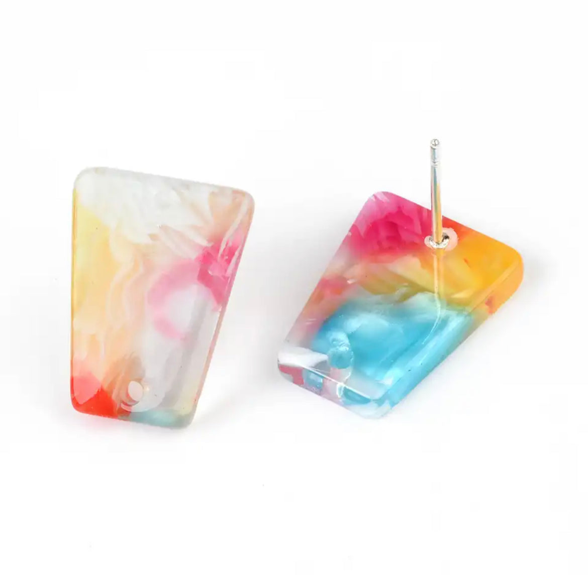 Earrings Topper - Square Acrylic Colourful Mini Stud With 925 Silver Needle (1 PAIR)