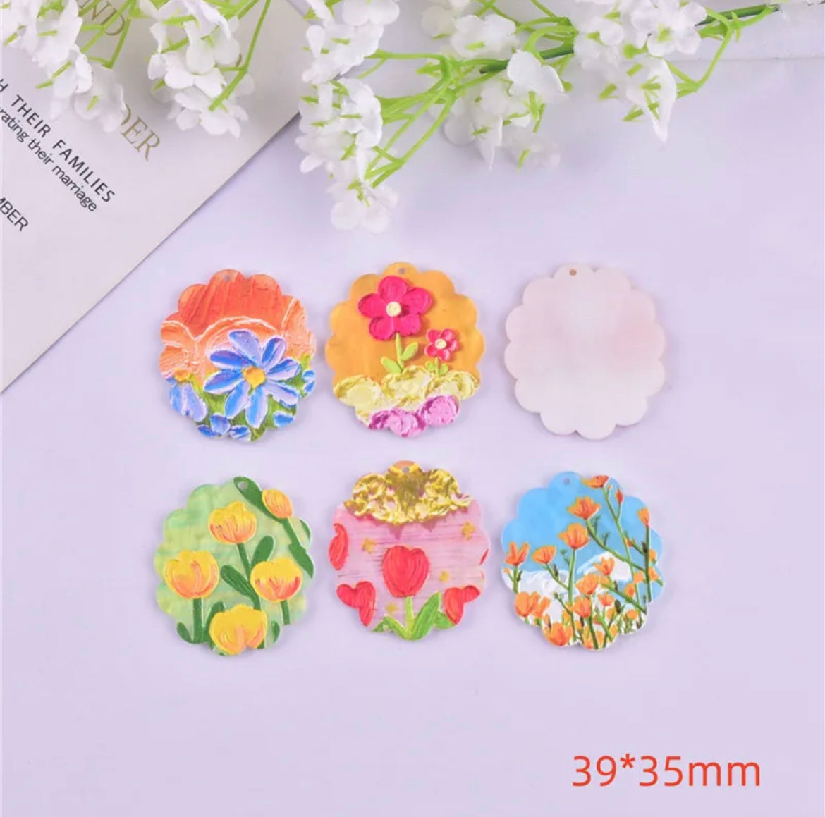 Oval Beautiful Garden Flowers Acrylic Charm / Pendant (4 Designs)
