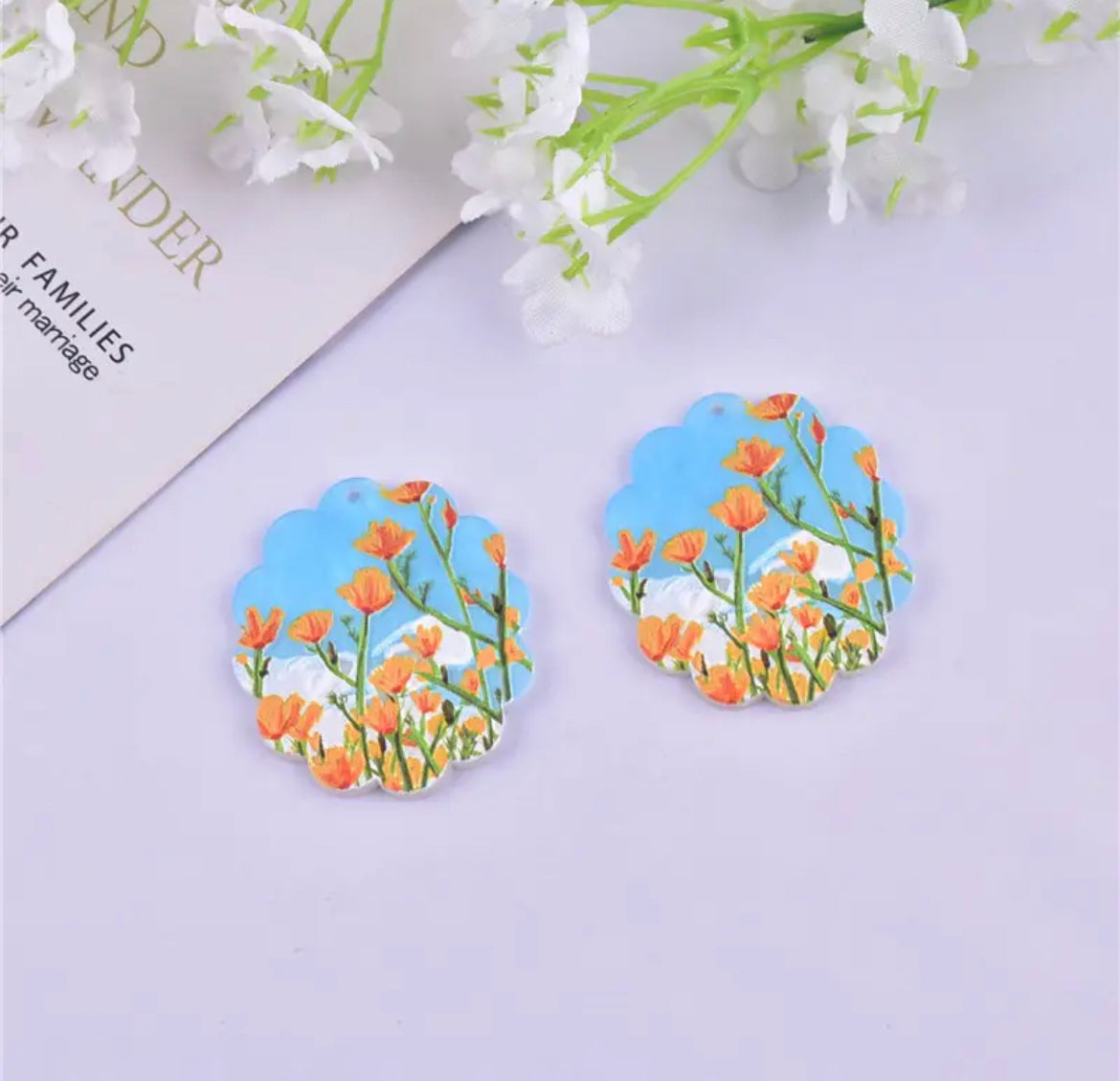 Oval Beautiful Garden Flowers Acrylic Charm / Pendant (4 Designs)