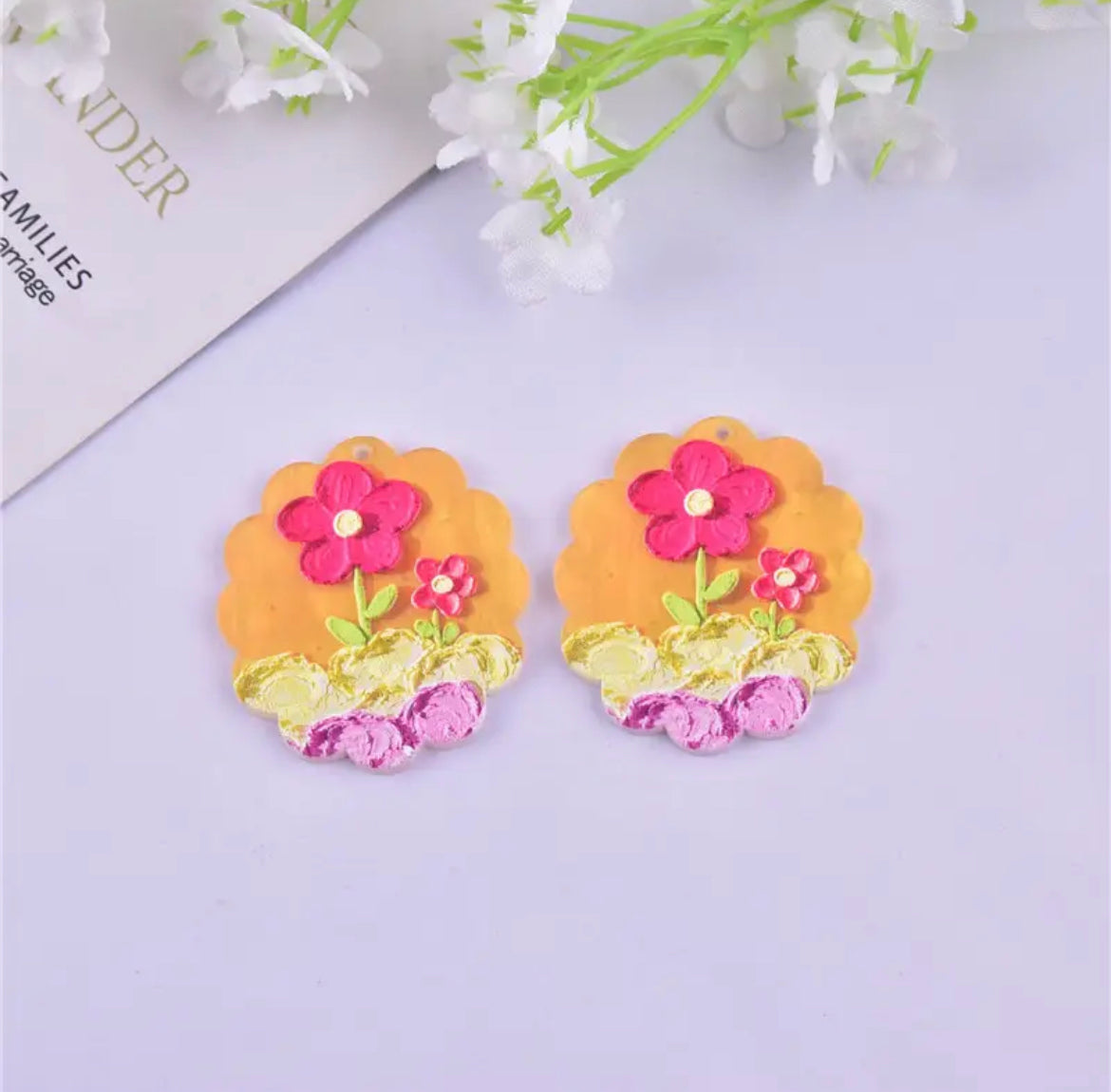 Oval Beautiful Garden Flowers Acrylic Charm / Pendant (4 Designs)
