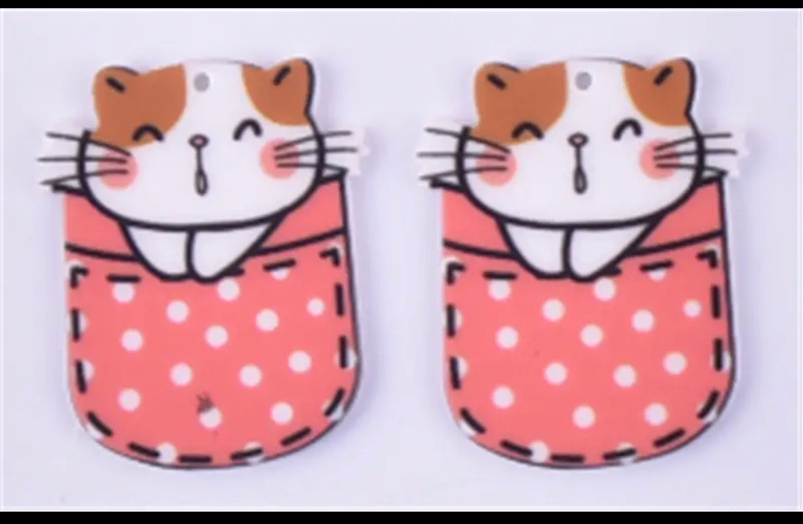 E0151 Meow Cat in Pouch Acrylic Charm / Pendant (with Hole) Resin Flatback Planar