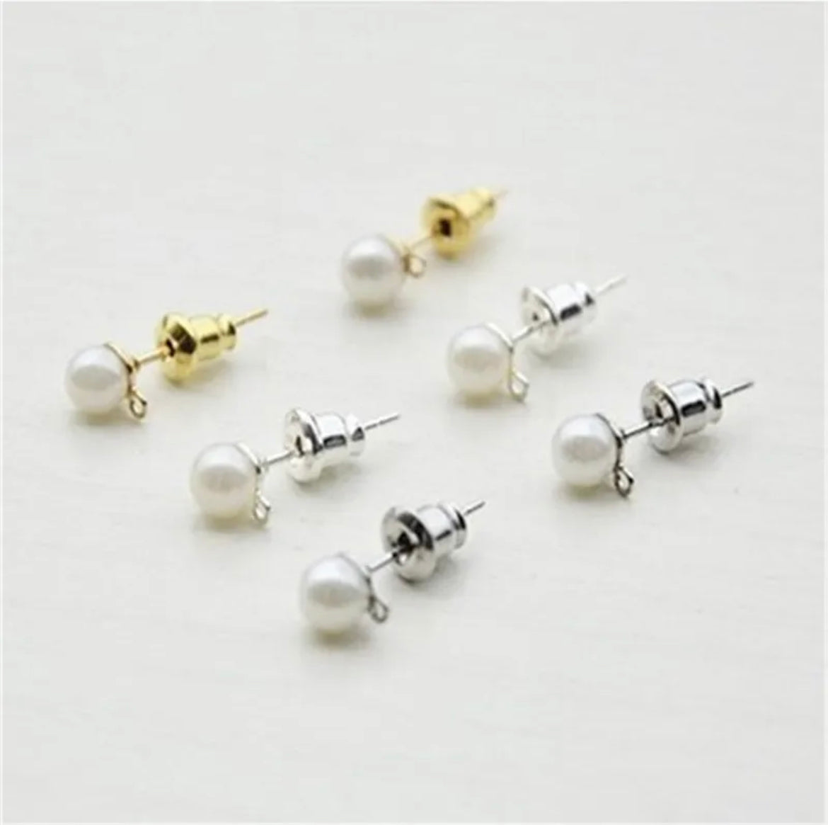 Earring Findings - Round Imitation Pearl Earring Stud With Loop and Earring Back (1 pair/pack)