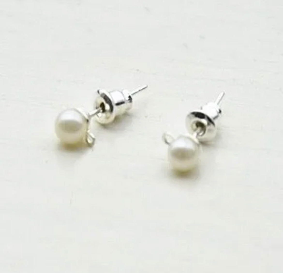 Earring Findings - Round Imitation Pearl Earring Stud With Loop and Earring Back (1 pair/pack)
