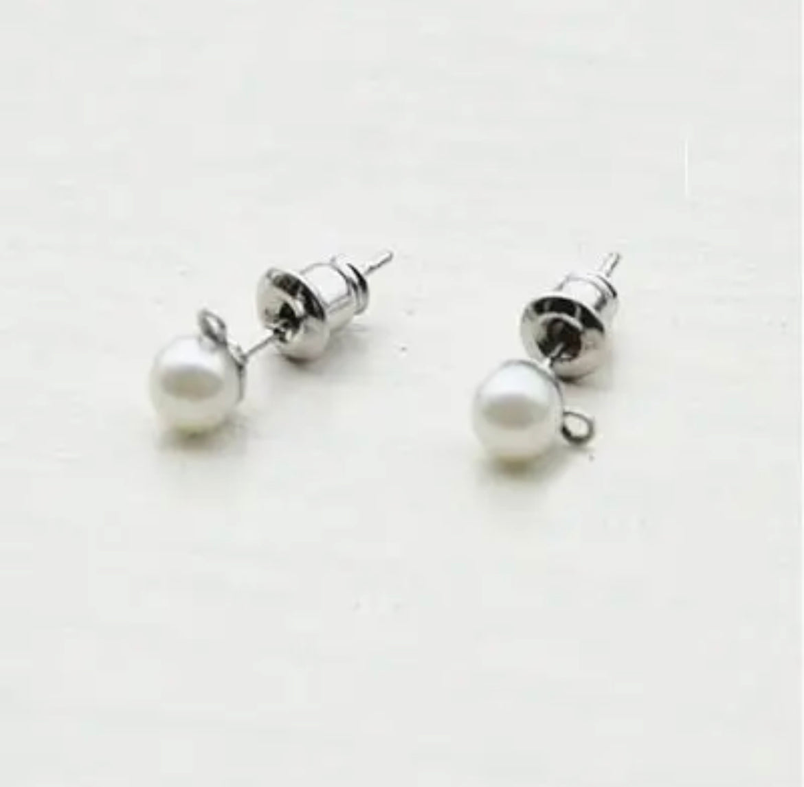 Earring Findings - Round Imitation Pearl Earring Stud With Loop and Earring Back (1 pair/pack)