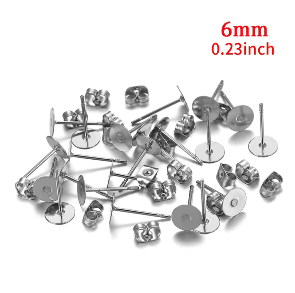 Earring Findings - Stainless Steel Silver Blank Post Earring Studs Base Pin with Plug (100ea/pack)