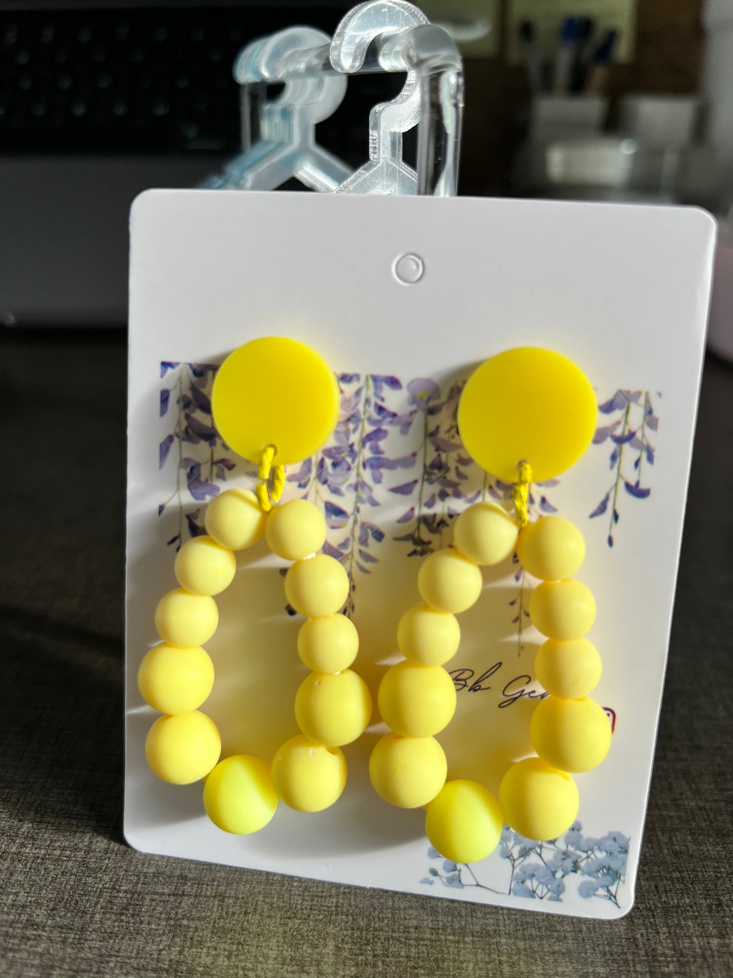 Yellow Bead-Loop Dangle Earrings (1 Pair) - by Bb Gems BB-E0003