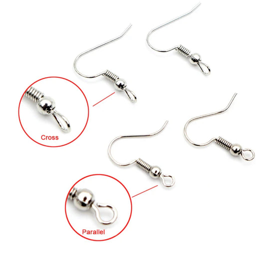 Earring Findings F0395 - Stainless Steel "Cross" Position Earring Hooks (50/pack)