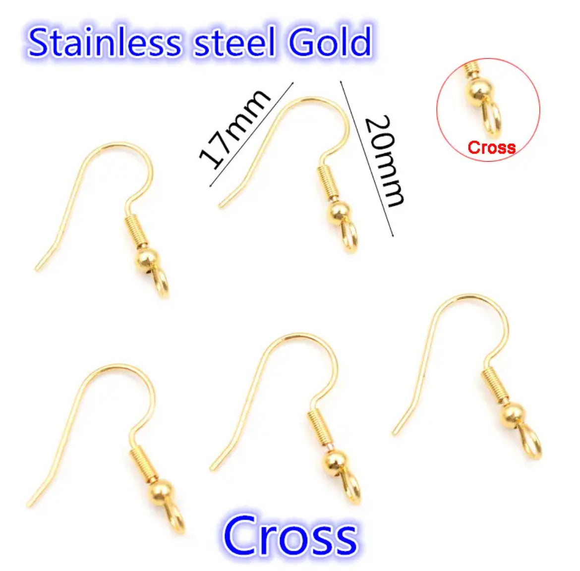 Earring Findings F0395 - Stainless Steel "Cross" Position Earring Hooks (50/pack)