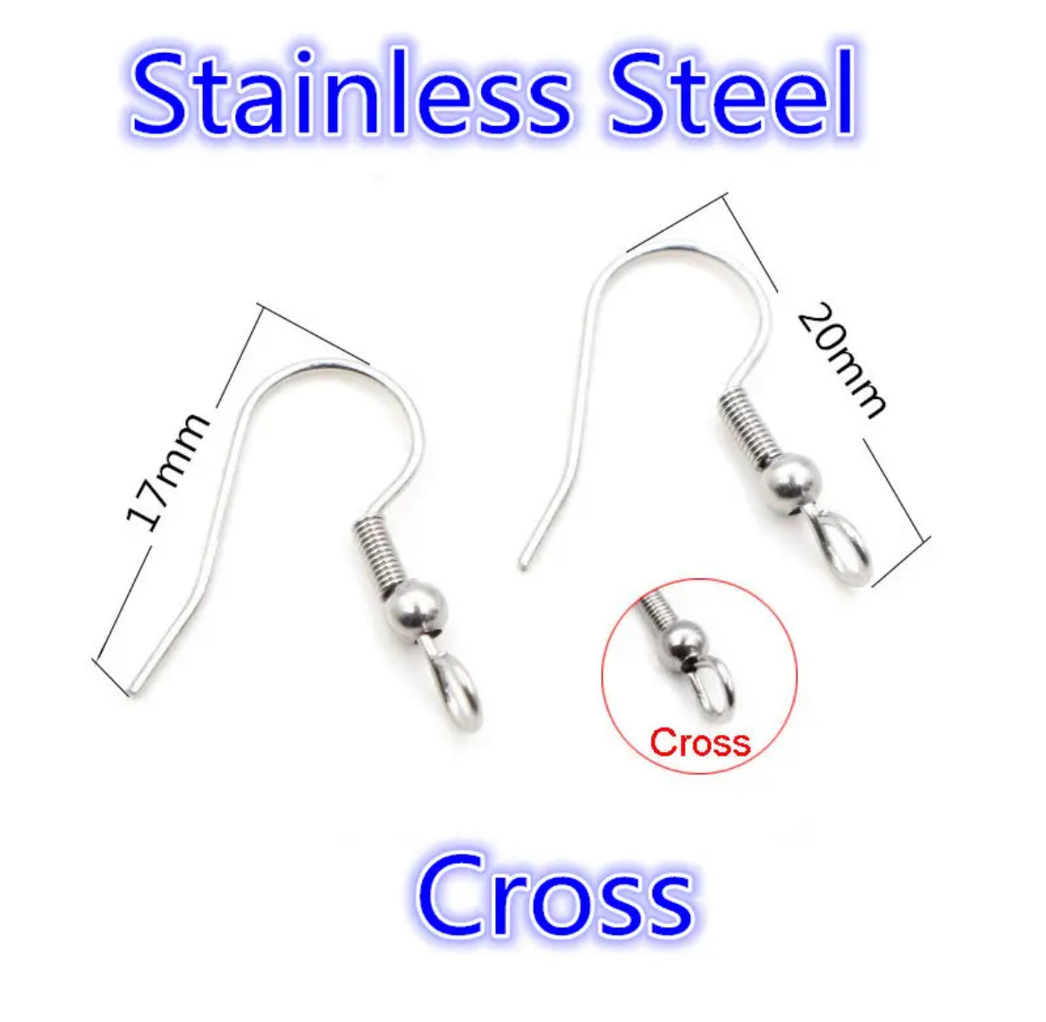 Earring Findings F0395 - Stainless Steel "Cross" Position Earring Hooks (50/pack)