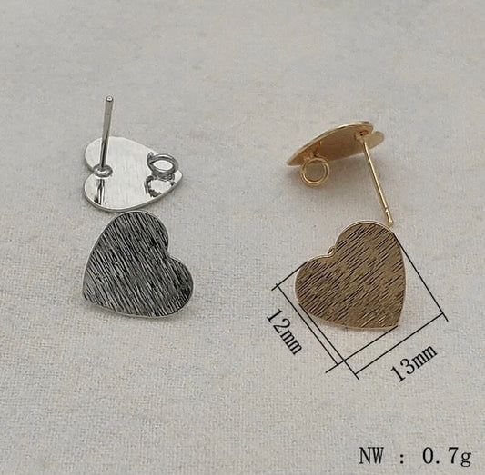 12mm Brass Earring Topper Heart With Connecting Loop (20ea/pack) Gold and Rhodium